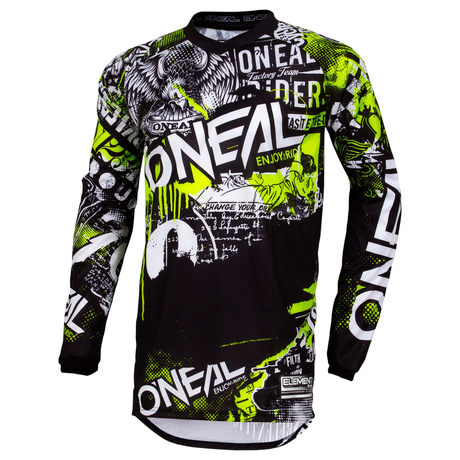O'Neal Mens V-Neck Element Attack Jersey, Black/Hi-Viz, Small Us