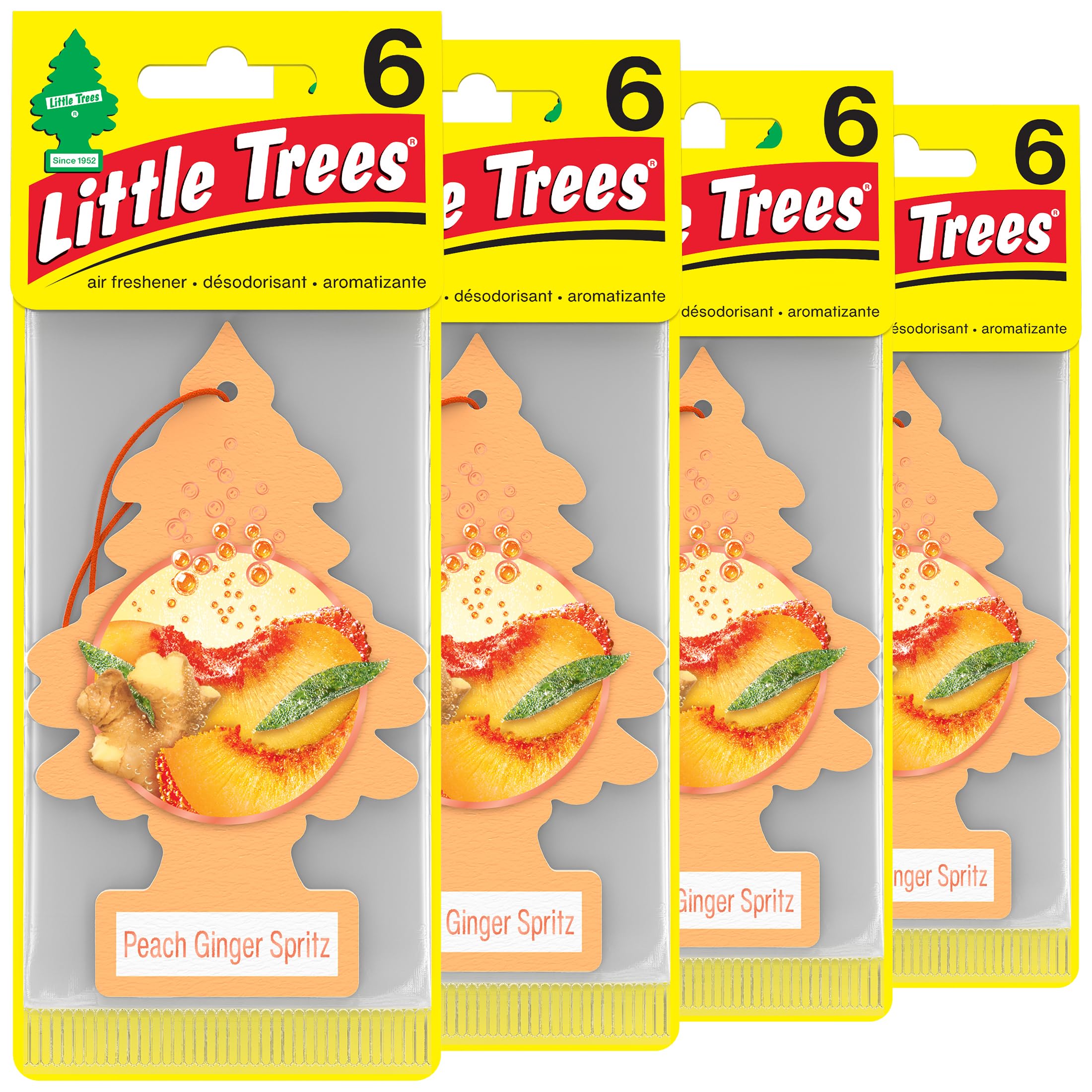 Little Trees Car Air Freshener | Hanging Tree Provides Long Lasting Scent For Auto Or Home | Peach Ginger Spritz, 24 Air Freshen