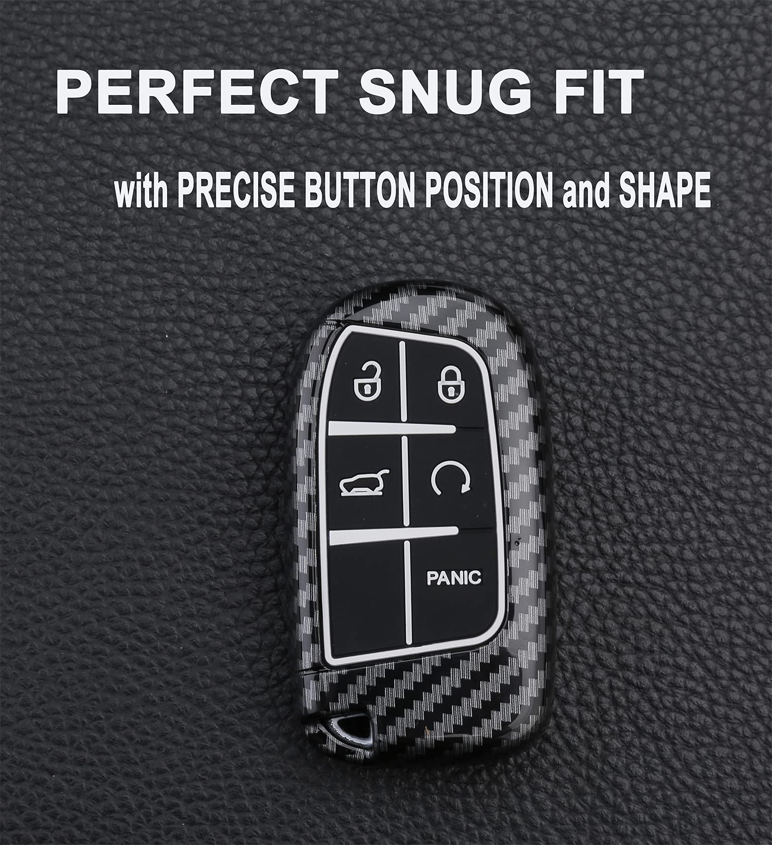 Key Fob Cover Case For Jeep Grand Cherokee Renegade Chrysler 200 300 Dodge Ram Durango Charger Challenger Journey Dart Fiat 5 Buttons Keyless Entry Remote Case Holder Abs Carbon Fiber Pattern (Black)