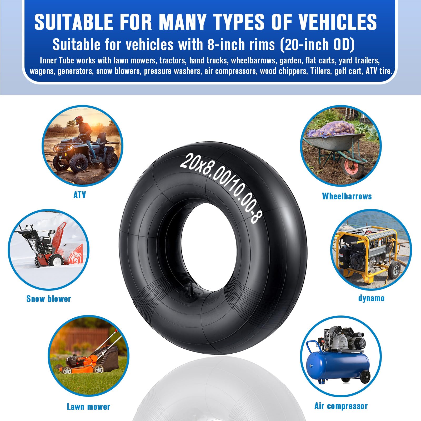 20X10-8,20X8-8,20X10.00-8,20X8.00-8 Premium Replacement Tire Inner Tubes(2 Packs),For Riding Mower Lawn Tractor Snow Blower Golf Cart Garden Trailer,With Tr13 Straight Valve Stem, By Nakao