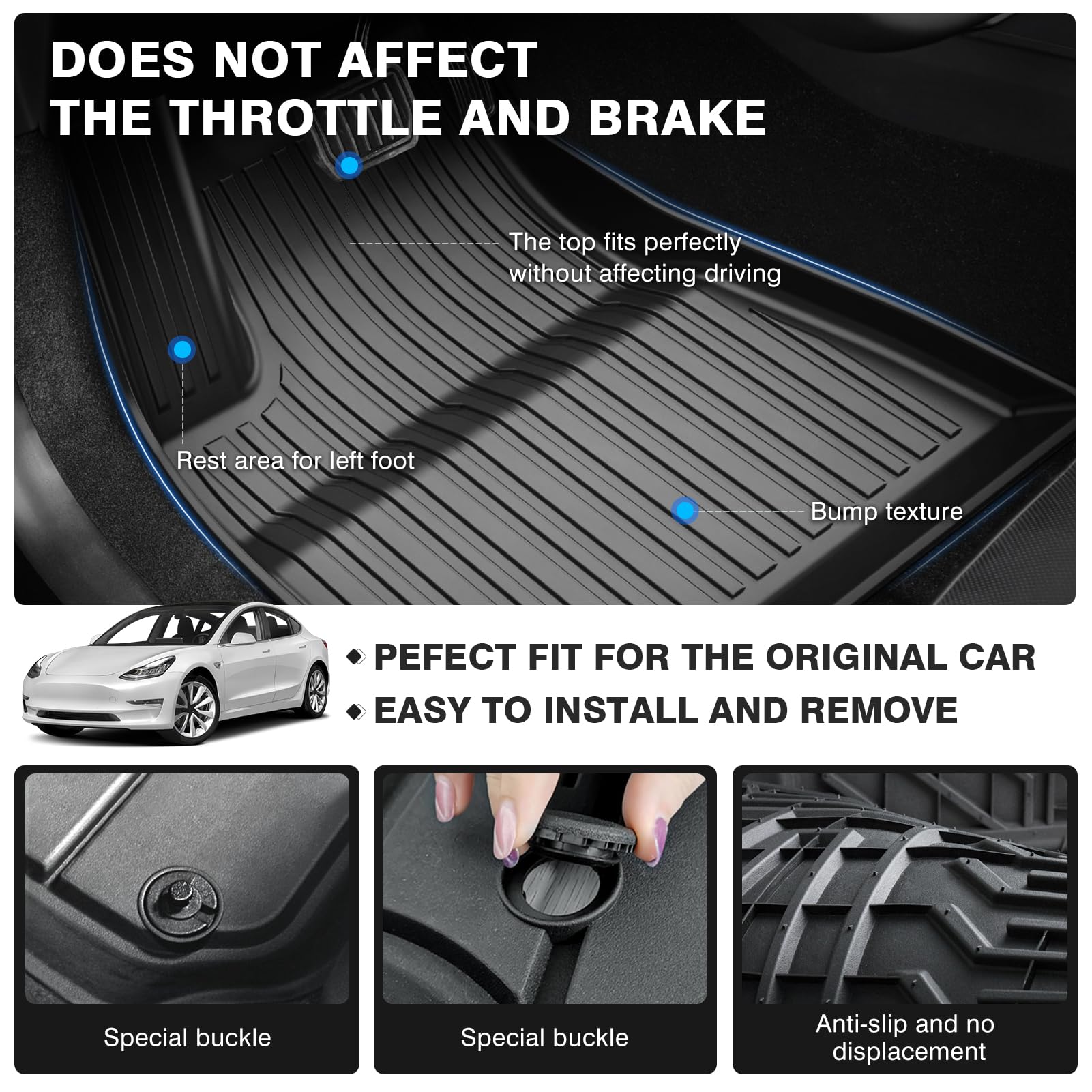 Powerty Floor Mats For 2024 2025 Tesla Model 3 Highland Accessories 1St & 2Nd Row Liner Set All Weather Tpe 3D Car Mats All-Weat