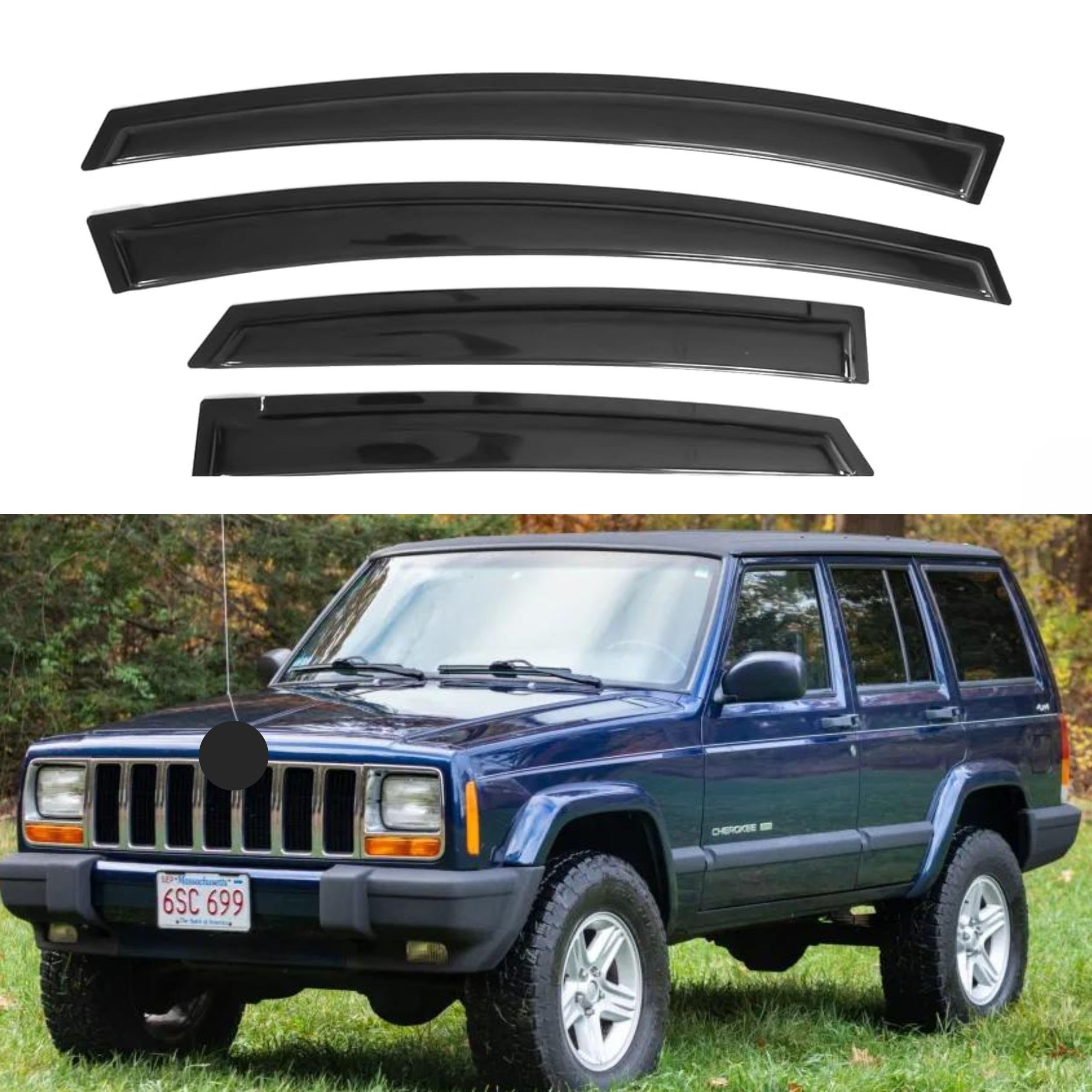 Ig Window Visor For Jeep Cherokee 4-Door 1984-2001 (Excludes Limited Model), Rain Guard Tape-On Extra Durable Sun Wind Side Vent