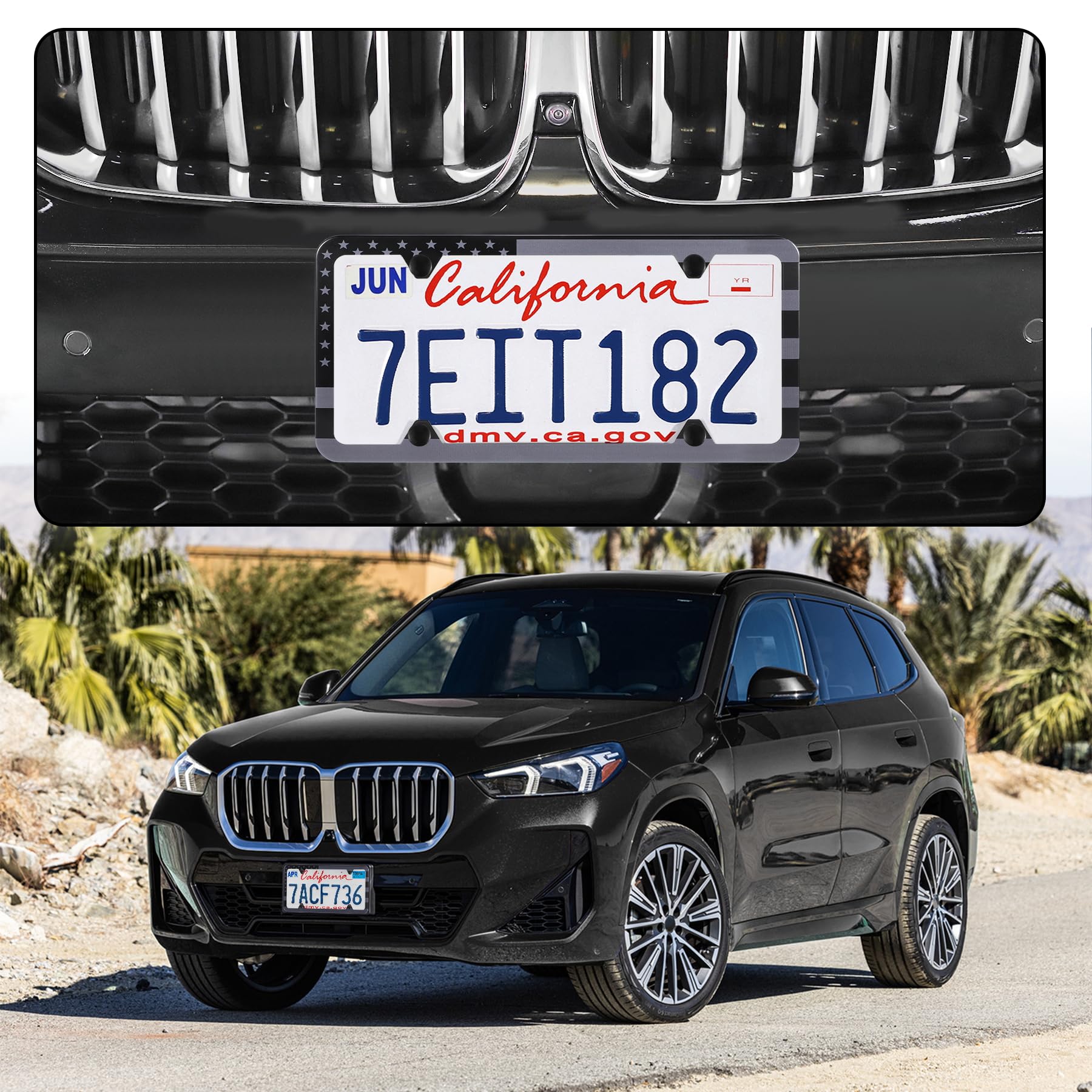 Livtee American Flag License Plate Frames, 4 Holes Stainless Steel License Plate Covers, 2Pcs Car License Plate Holder, Automoti