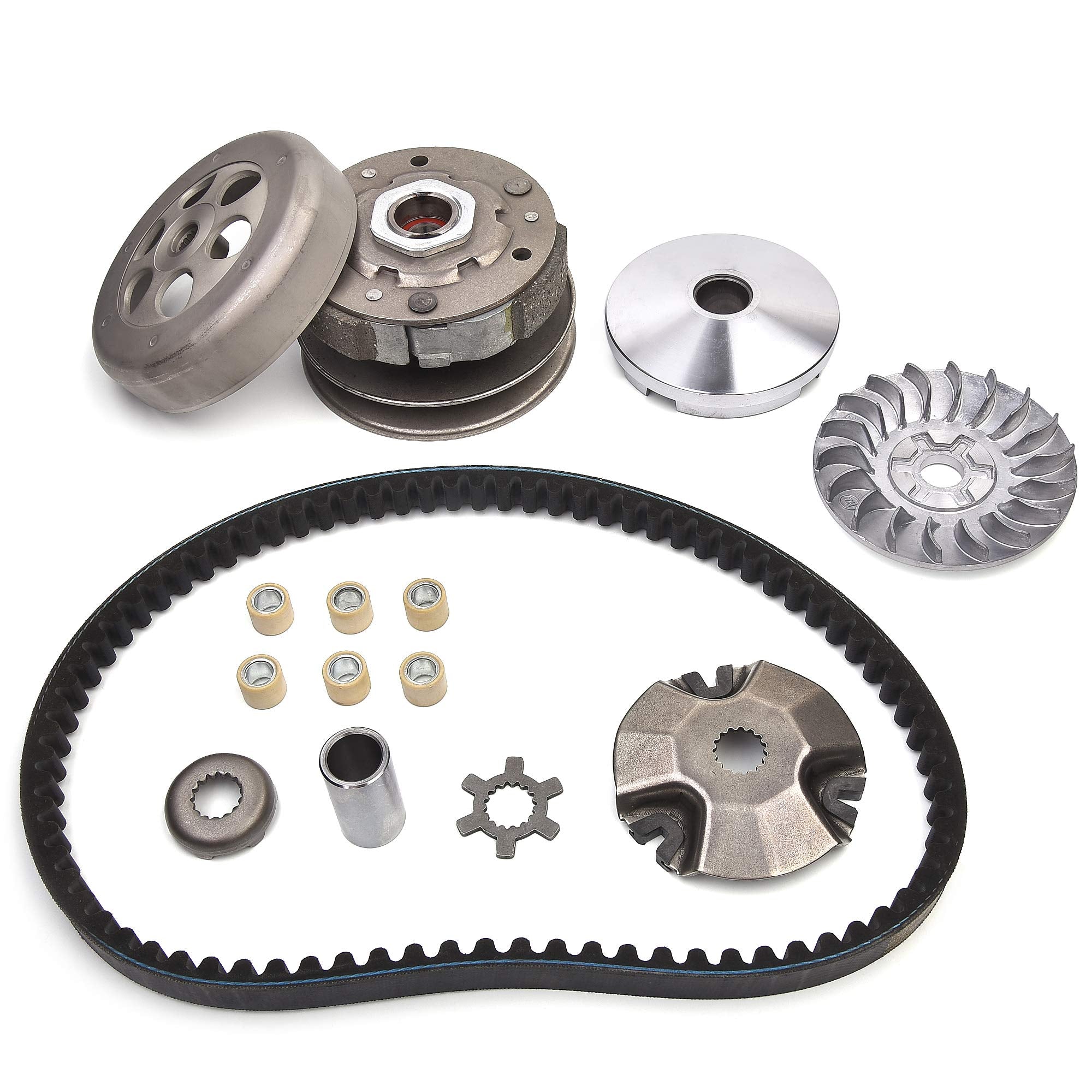 Jiayan Transmission Rebuild Kit - Replacement Clutch Kit Compatible With Polaris Sportsman Atv, Predator, Scrambler, 50Cc Quad Bike - Includes Clutch & Variator Assembly, Drive Belt & Roller Weights