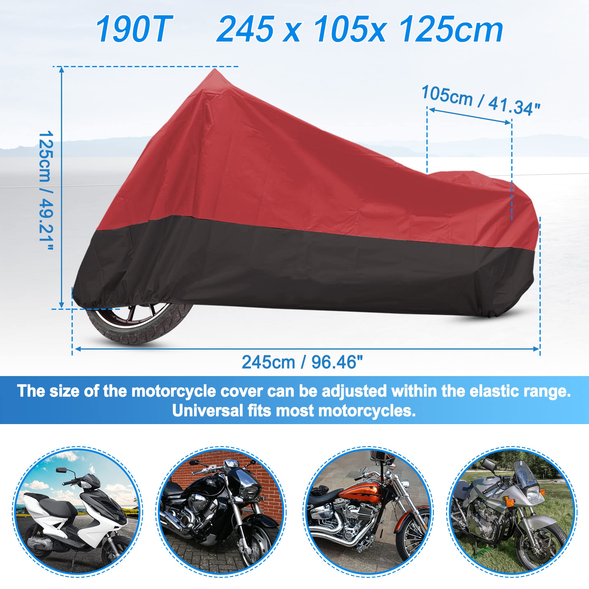 Uxcell Motorcycle Cover Motorbike Full Cover Outdoor Waterproof Rain Dust Protector 190T Xl Red Black For Most Full Dress Tourin
