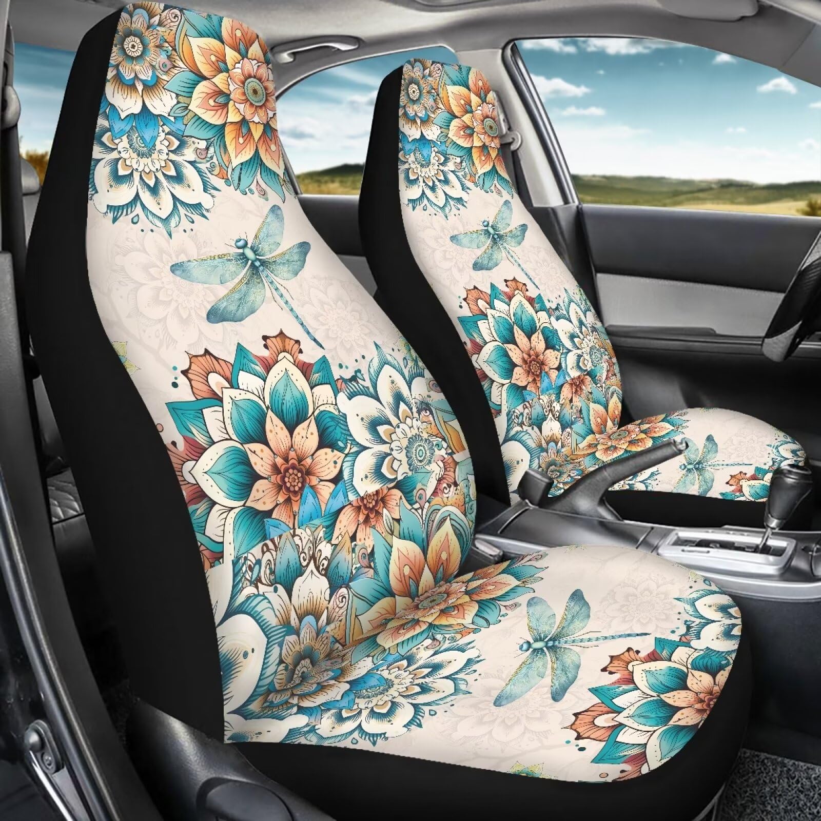 Fuibeng Bohemian Dragonfly Automotive Seat Covers For Cars Truck And Suv,Boho Car Seat Covers For Front Seats,Driver Seats Prote