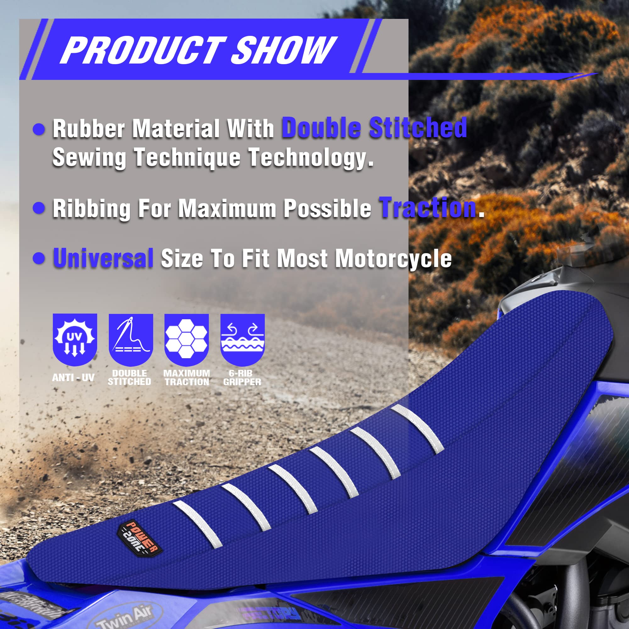 Fewfuss Dirt Bike Seat Cover - White Stripe Universial Seat Cover For Dirt Bike - Motorcycle Motorcross Enduro Seat Covers (Blue