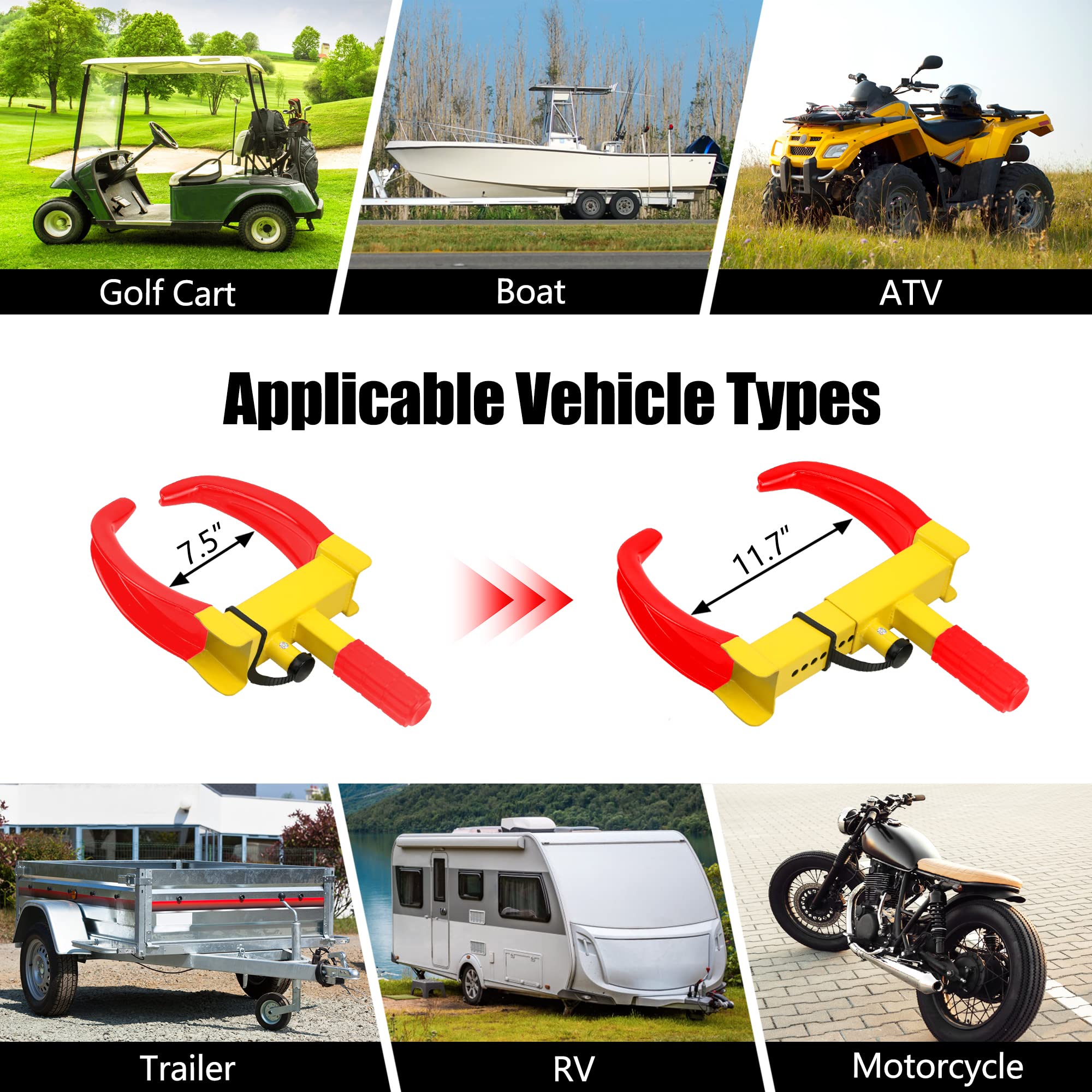 Kaycentop Wheel Clamp Lock Tire Lock Anti Theft Lock Fit Most Vehicles Max 11'' Tire Width And 7'' Reach For Trailers Suv Boats