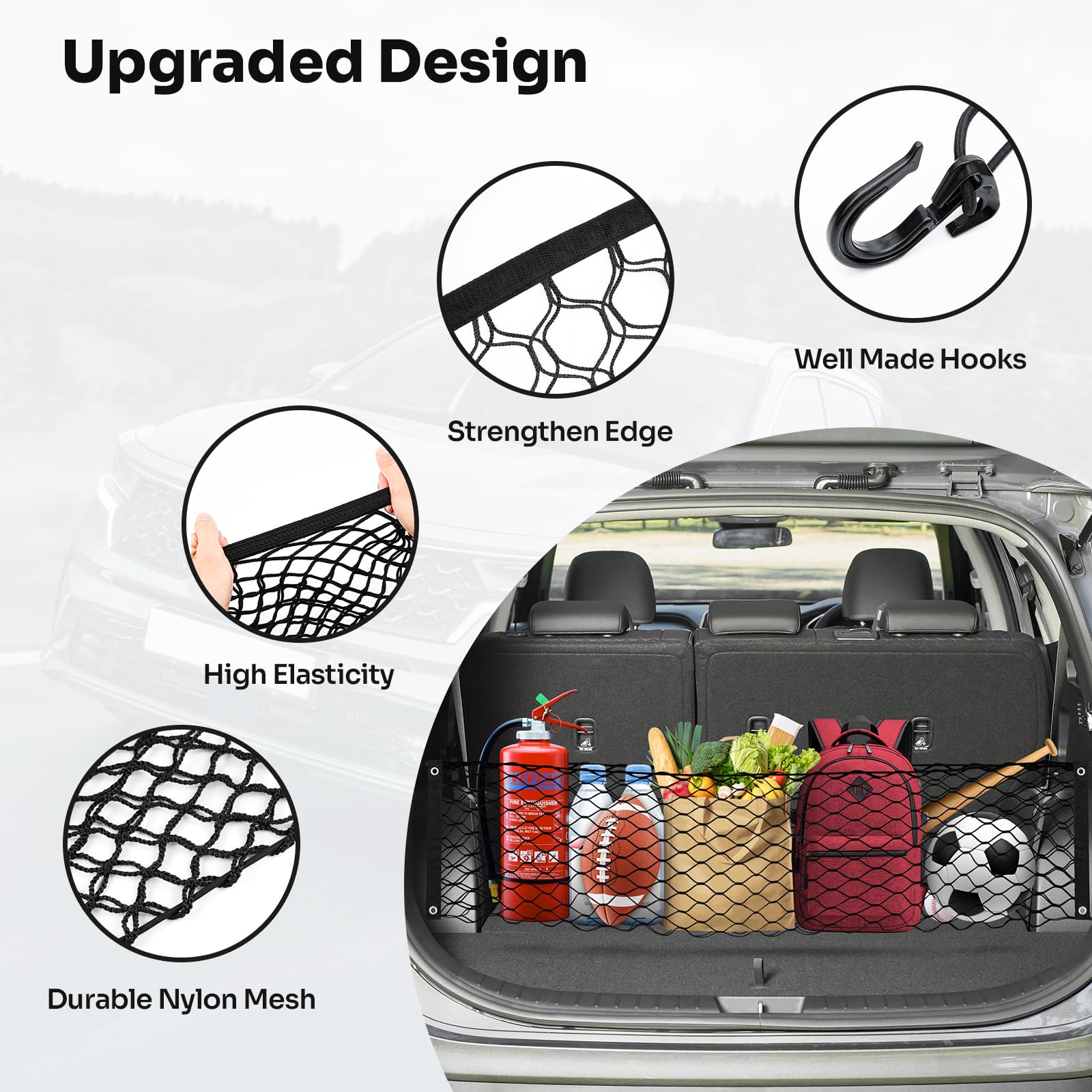 Canvcle Trunk Cargo Net for 2013-2025 Hyun-dai Santa Fe Accessories Envelope Style Mesh Trunk Net Organizer and Storage Stretcha