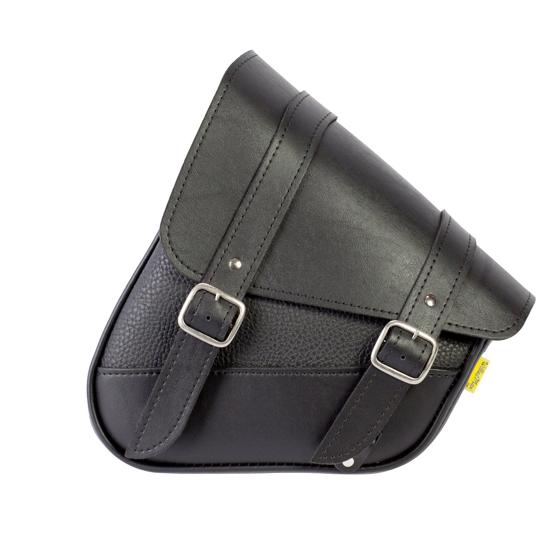 Willie & Max Black Synthetic Leather Small Motorcycle Swingarm Bag For Softail/Triangulated Swingarm Models - Chrome Buckles - M