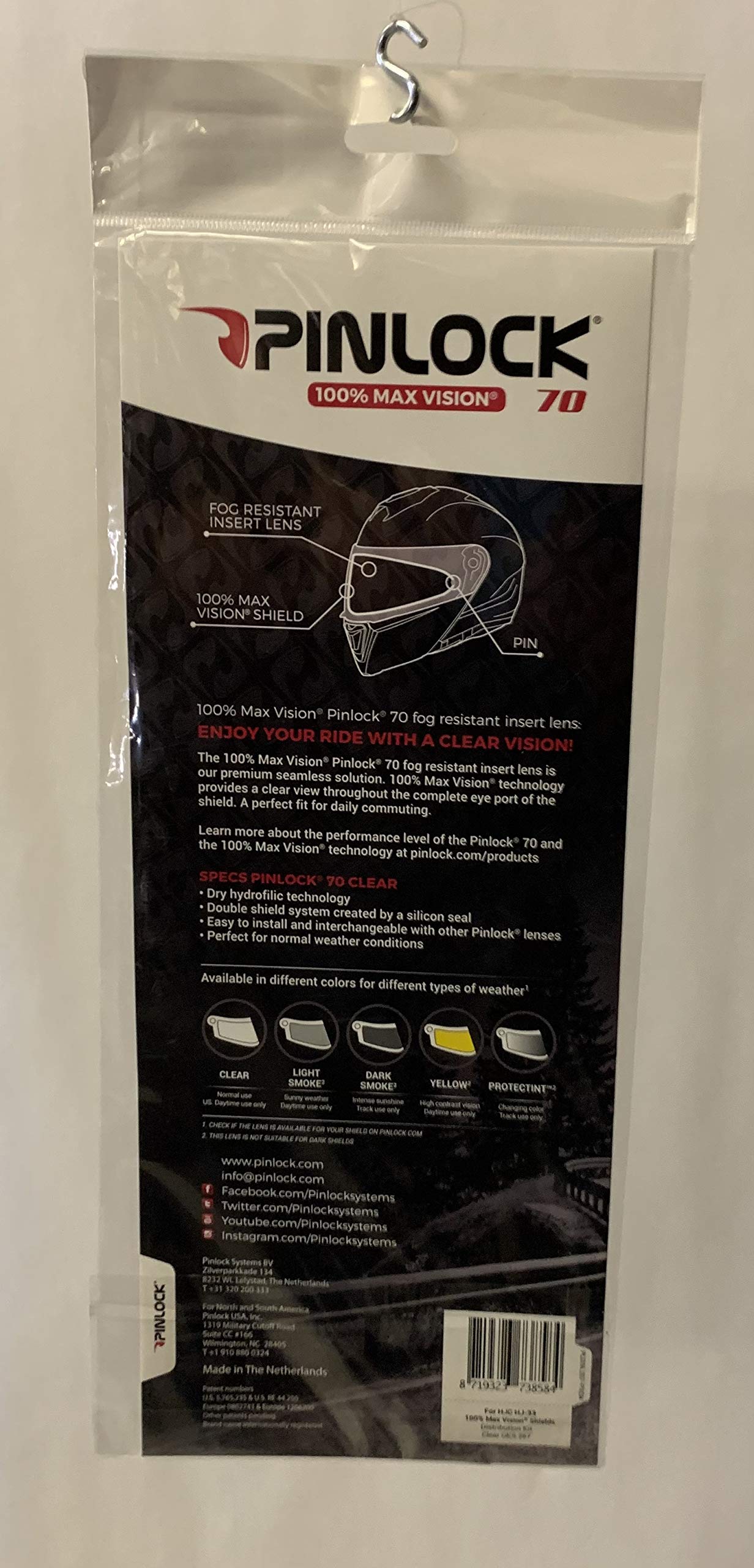 Hjc Pinlock Fog Resistant Lens 70 Clear For Hj-33 100% Max Vision Shields For Pinlock Equipped Shields (Clear)