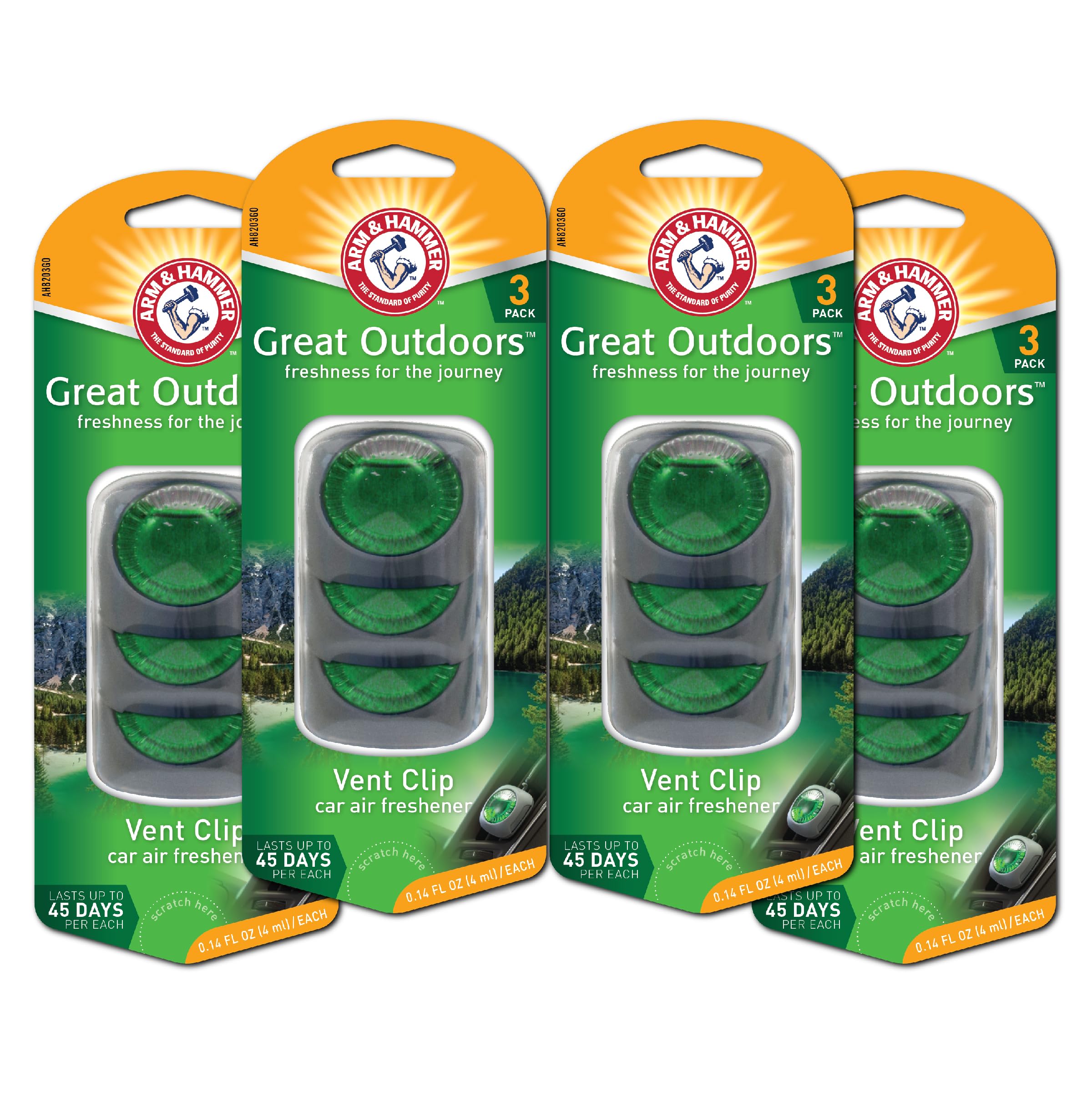 Arm & Hammer AH8203GO Great Outdoor Freshness Vent Clip for Car Air Freshener 4 Pack of 3 Piece in Each