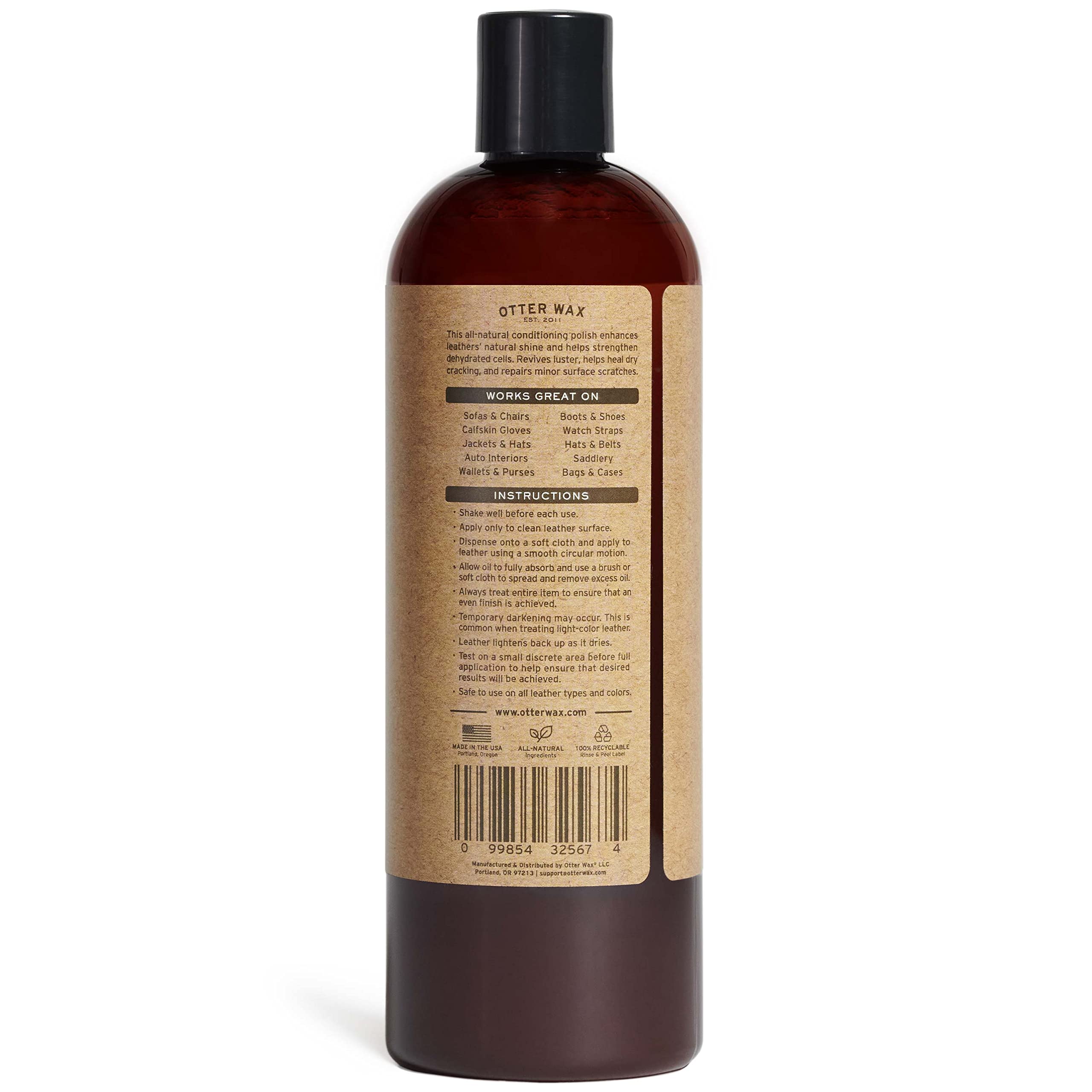 Otter Wax Conditioning Leather Oil - 16Oz - All-Natural Polishing Treatment For Furniture, Boots, Car Seats, Jackets, Shoes & Ba