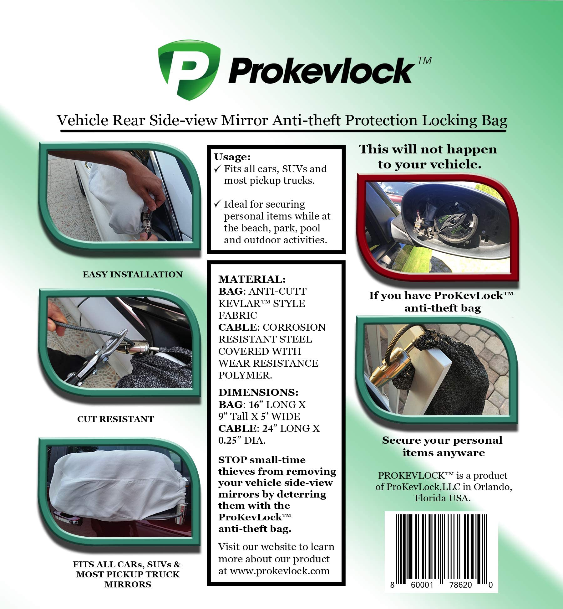 New & Improved Prokevlock Vehicle Side Mirror Covers With Lock - Anti-Theft Mirror Cover With Uhmwpe & Hppe Level V - Fits All C