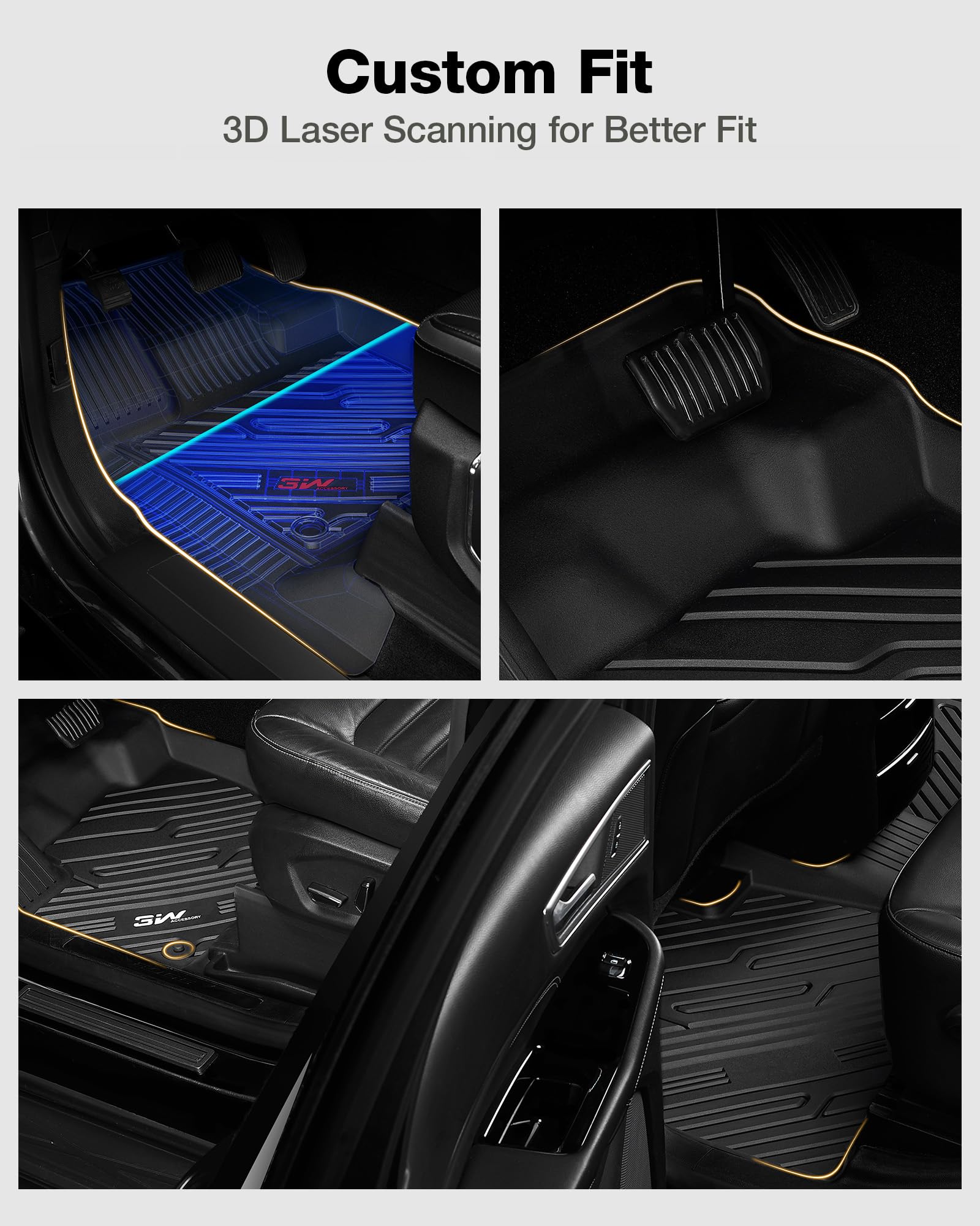 3W Floor Mats Set For Tesla Cybertruck 2023 2024 2025, All Weather Protection Waterproof Frunk & Rear Cargo Liners, Custom Tpe C