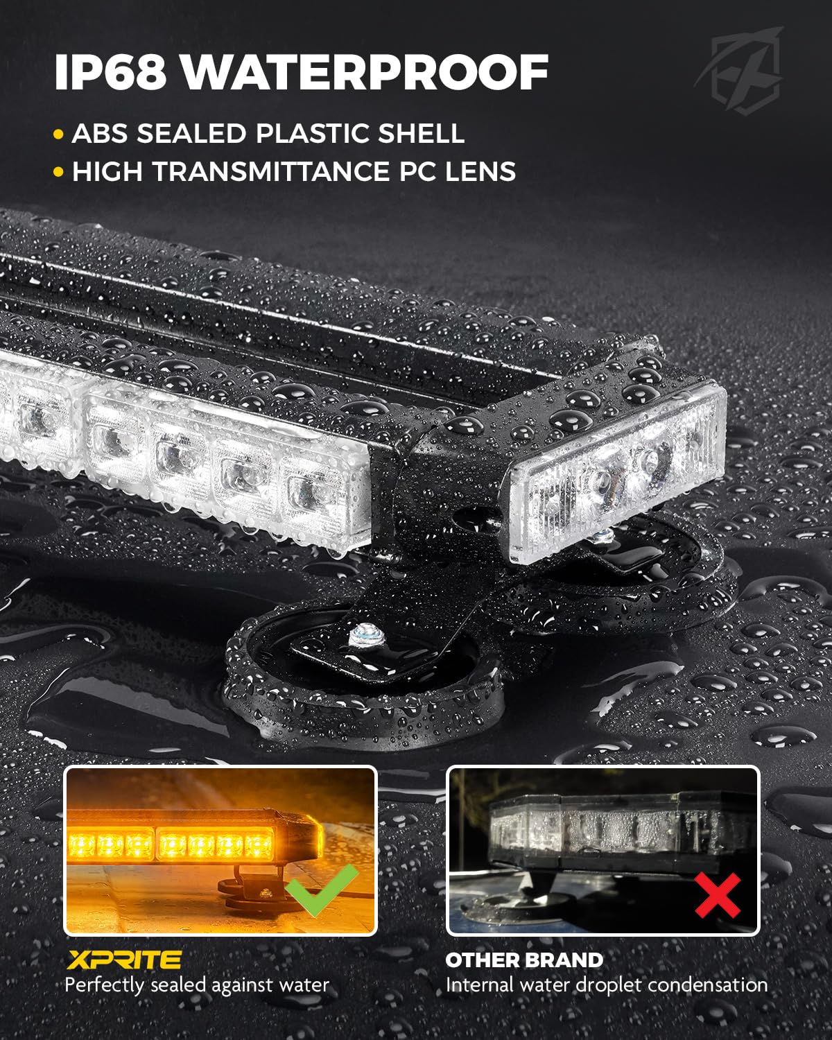 Xprite Amber LED Rooftop Emergency Strobe Light Bar, Double Side Flashing Traffic Advisor Lightbar Magnetic Safety Warning Light w/21 Flash Modes for Construction Vehicles Snowplow Trucks Postal Cars