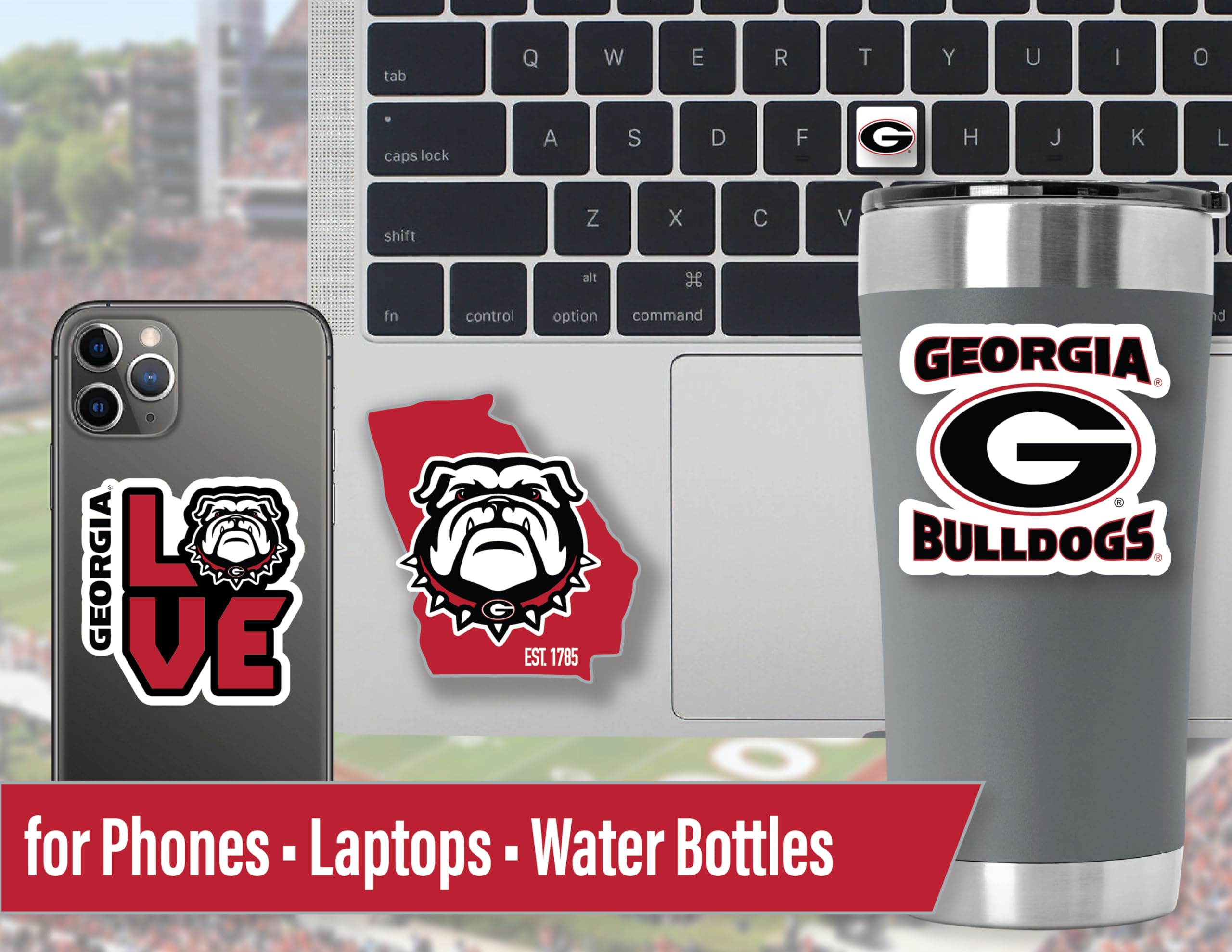 Georgia Stickers (14 Uga Stickers) 2 Large 5'' For Car Windows 10 Medium 2.5'' For Water Bottles Laptops Phones And 2 Mini Keybo
