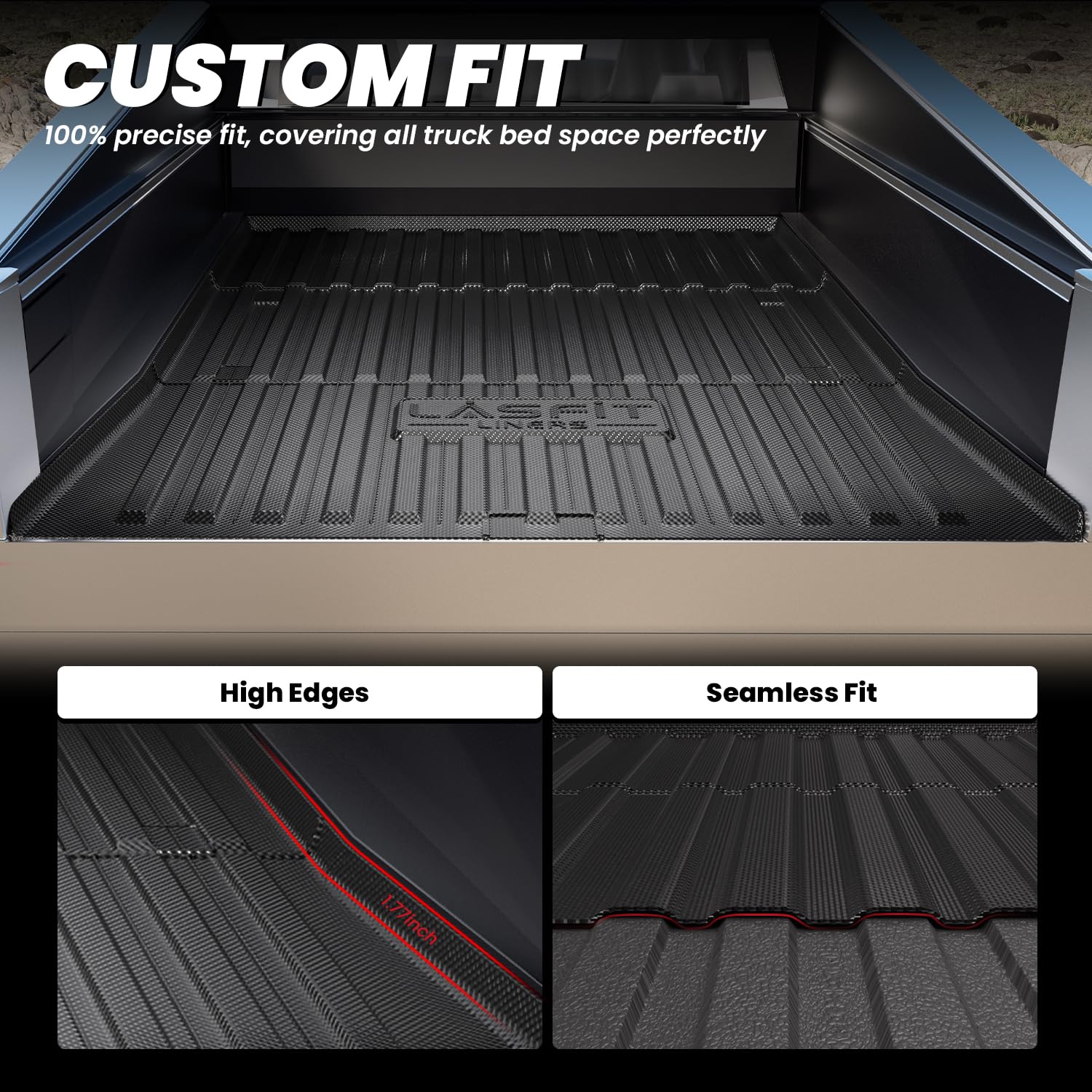 Lasfit Truck Bed Mat For Tesla Cybertruck 2024 2025 2023 6Ft Bed Liner Car Accessories, Custom Fit Tpe All Weather Pickup Cargo
