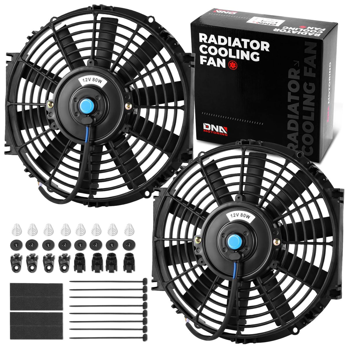 Dna Motoring 12 Inch High Performace Electric Cooling Slim Radiator Fan With Mount Kit, Black, 2Pcs, Raf-12-X2
