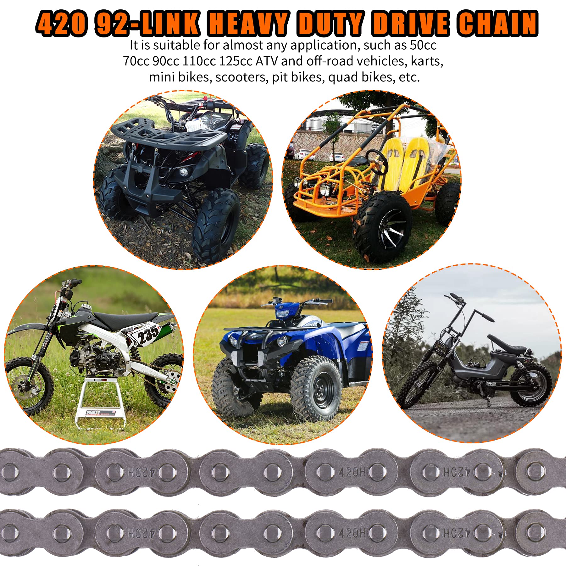 Mrelc 420H Motorcycle Chain+ Chain Breaker,92-Link Heavy Duty Drive Chain