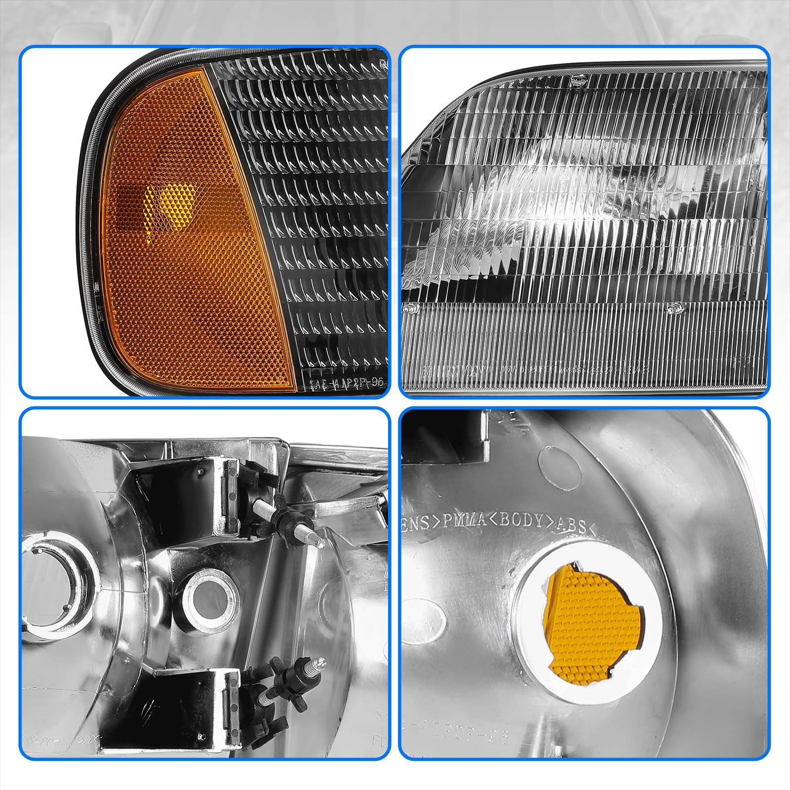 Dwvo Headlight Assembly Compatible With 1997-2003 Ford F-150 Pickup/1997-2002 Ford Expedition Headlamp With Corner Light Black Housing Amber Reflector