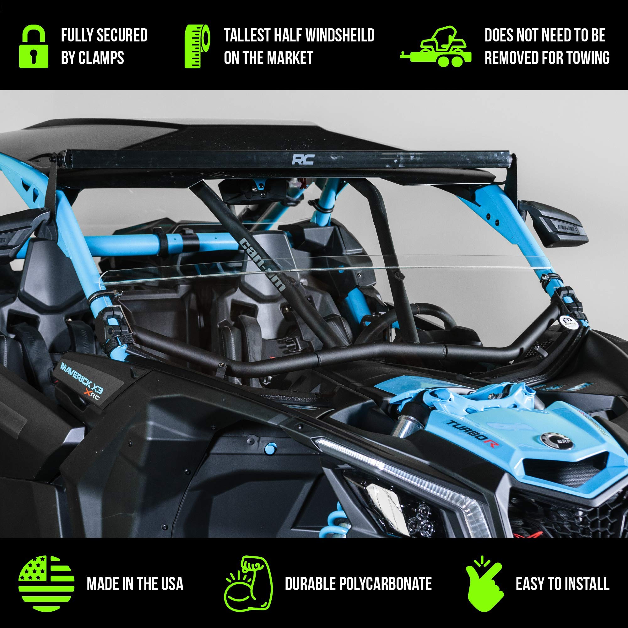 UTV Windshields Compatible Half Windshield for Can-Am Maverick X3, 3/16” Scratch Resistant, Clear Polycarbonate