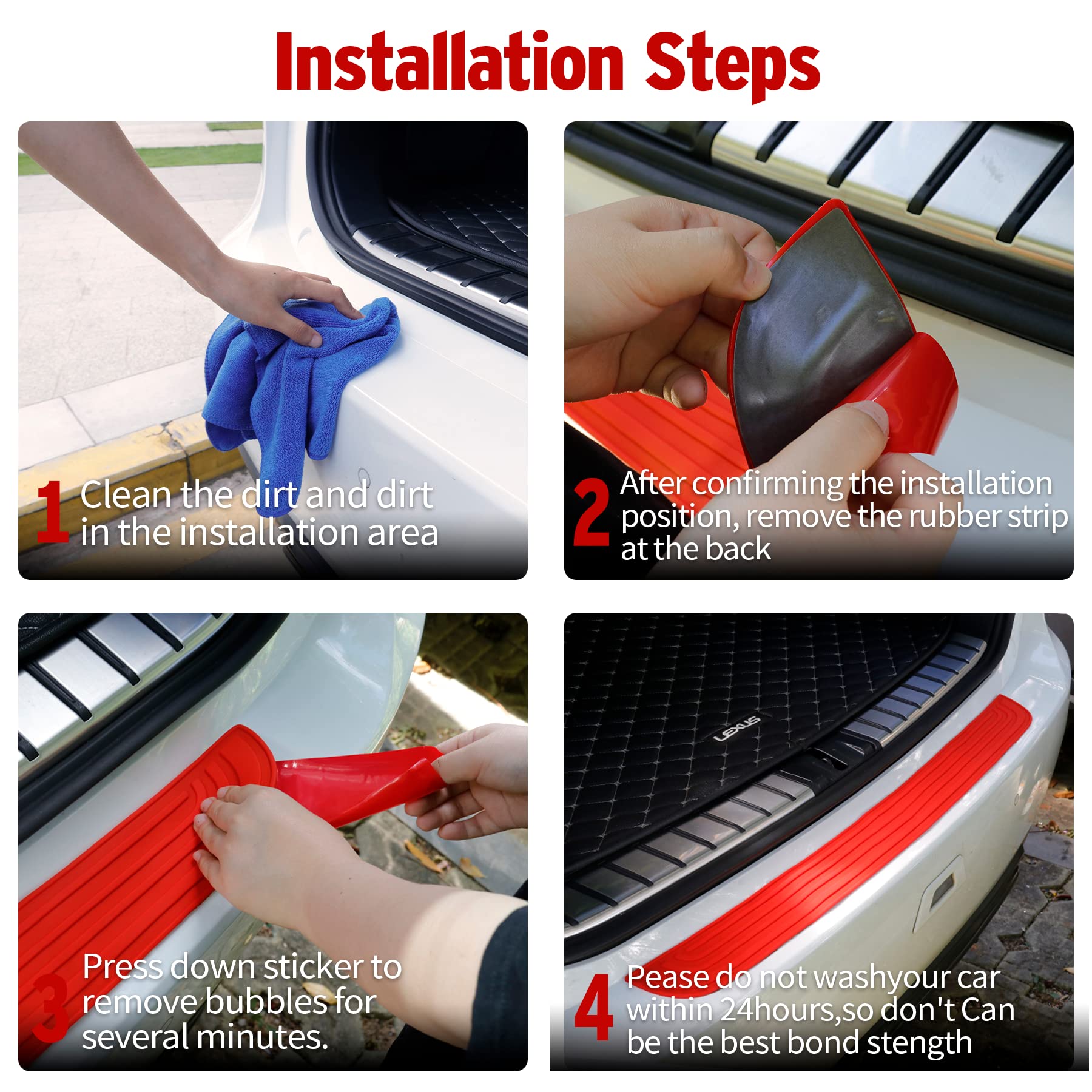 Singaro Car Rear Bumper Protector, 35.5Inch X2.75Inch Car/Suv Universal Rubber Anti-Scratch Trunk Exterior Accessories(Red)