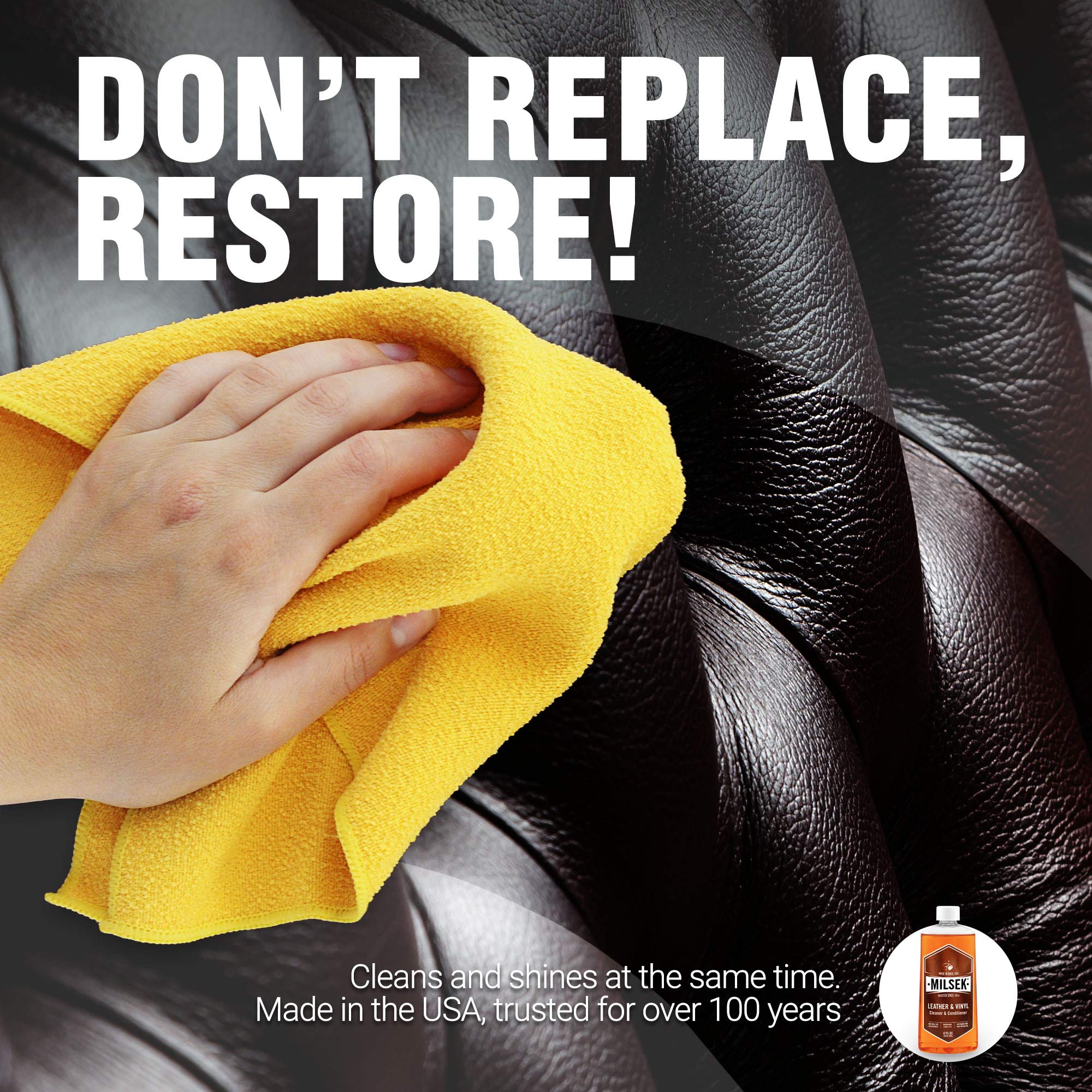 Milsek Leather & Vinyl Cleaner - 12 Fl Oz Conditioner for Furniture, Shoes, Bags - Mandarine, Model 67702