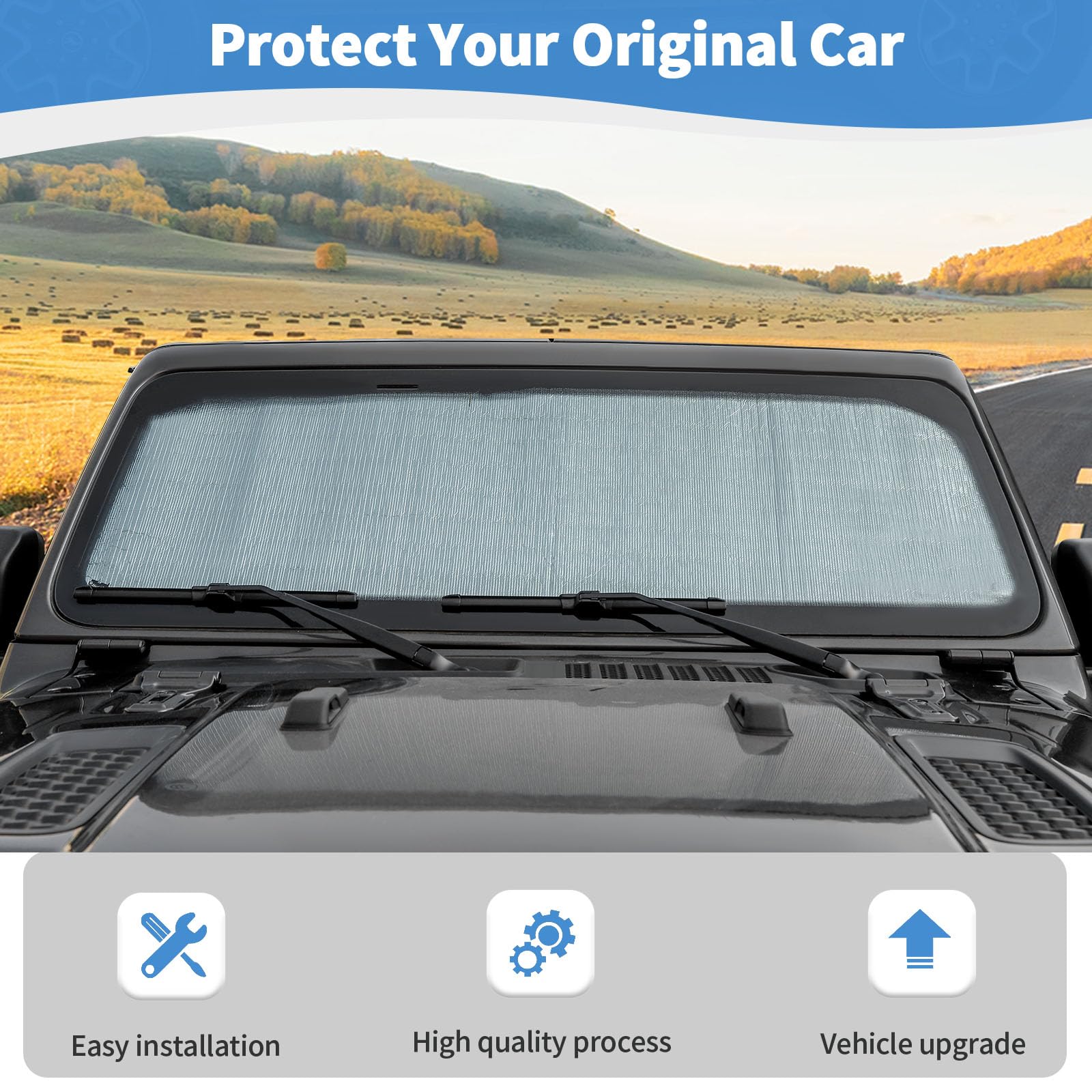 RT-TCZ for Wrangler JL Windshield Sun Shade Front Sun Visor Mat for Jeep Wrangler JL JLU 2018-2024 for Jeep Gladiator JT 2020-2024