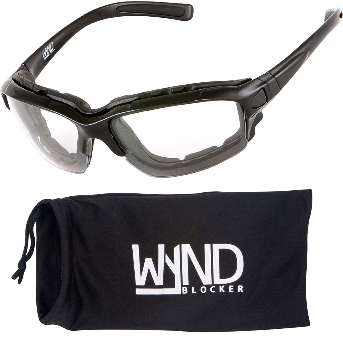 Wynd Blocker Motorcycle Riding Glasses Extreme Sports Wrap Sunglasses, Black, Clear