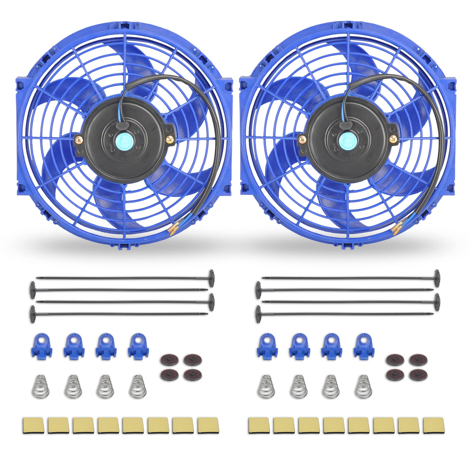 Fgjqefg 10 Inch Universal Slim Fan Push Pull Electric Radiator 12V 80W High Performance Cooling Fan Mount Kit Blue 2 Pcs