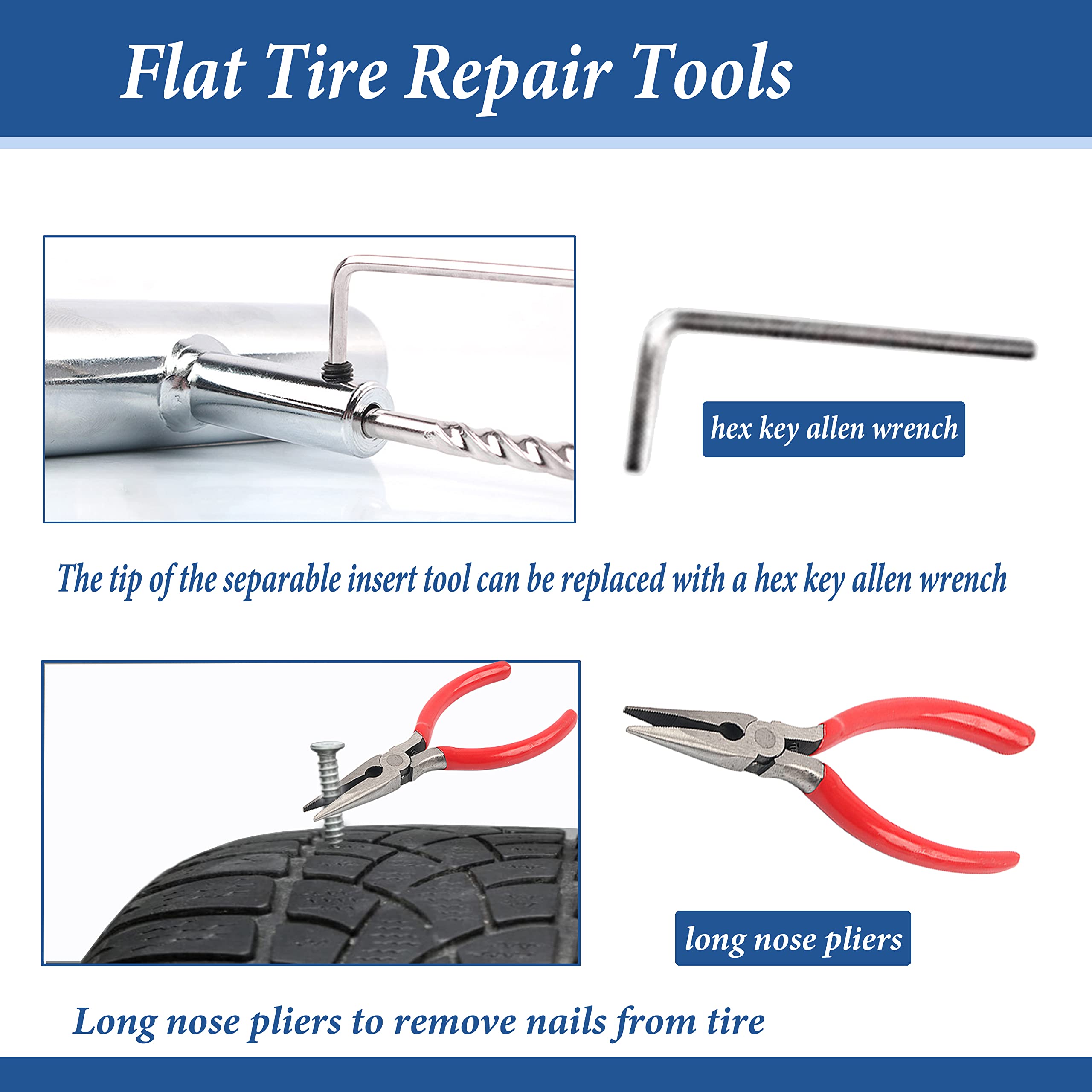 Tire Repair Kit, 68Pcs Heavy Duty Tire Plug Kit, Universal Tire Repair Tools Flat Tire Puncture Repair For Car, Motorcycle, Truc