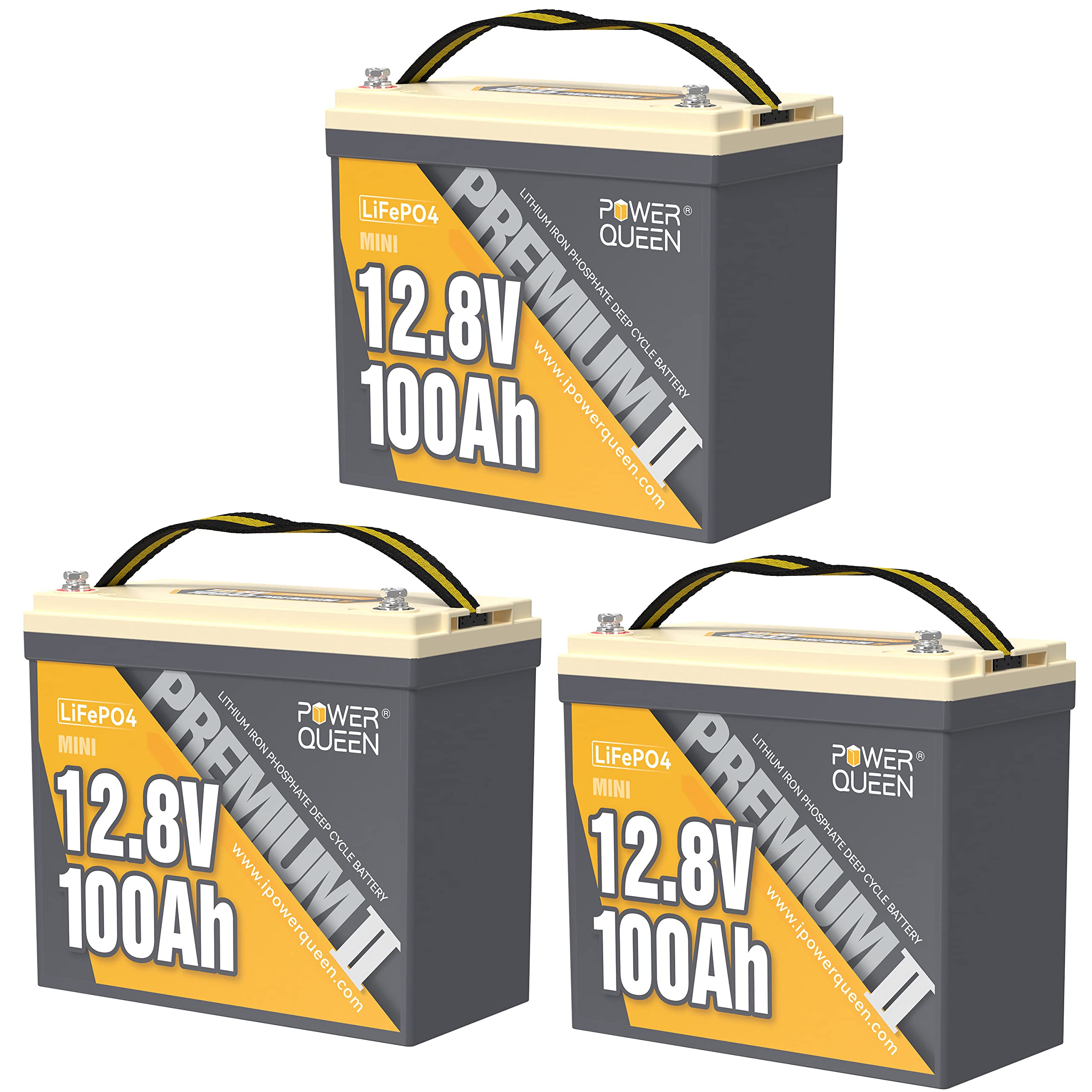 Power Queen 3 Pack Mini Lifepo4 Lithium Battery, 12V 100Ah Battery With Built-In 100A Bms, 1280Wh Energy, Up To 15000 Cycles, 10-Year Lifespan For Home Solar Energy System, Rv, Camping