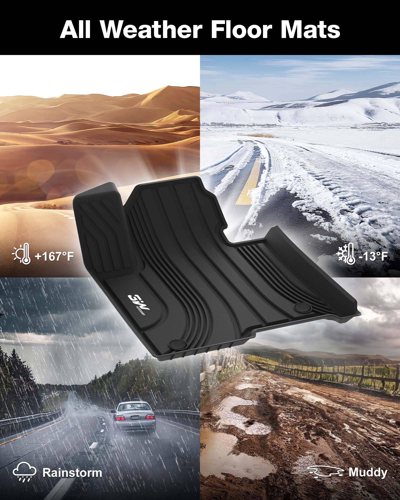 3W Floor Mats for Kia Sorento 2025 2024 2023 2022 2021 (Only for Hybrid) All Weather Protection TPE Anti-Slip Automotive Full Se