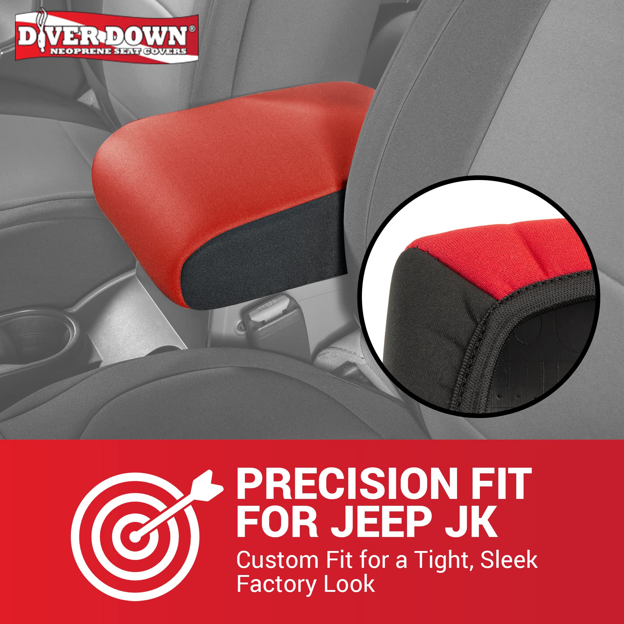 Diver Down Neoprene Center Console Cover - Fits Jeep 2007-2018 Jk Jku Wrangler - Cushioned Armrest Cover - Doesn'T Burn Your Elb