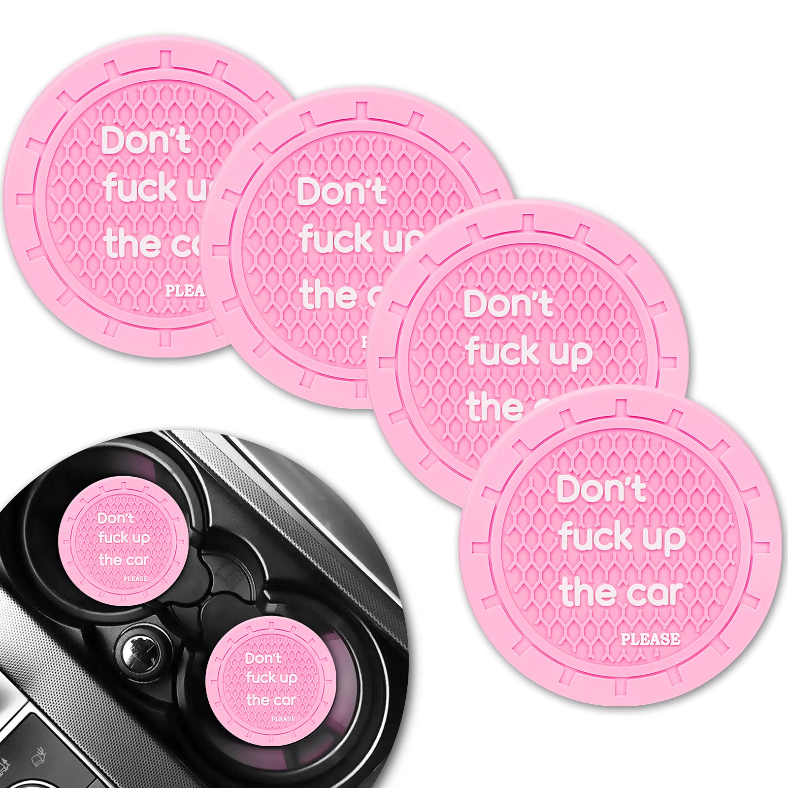 4 Pcs Car Coasters For Cup Holders, Shanshui Cup Holder Insert Anti-Slip Silicone Cup Holder Car Coasters Interior Accessories For Women Fit Most Cars (Pink / 4Pcs)
