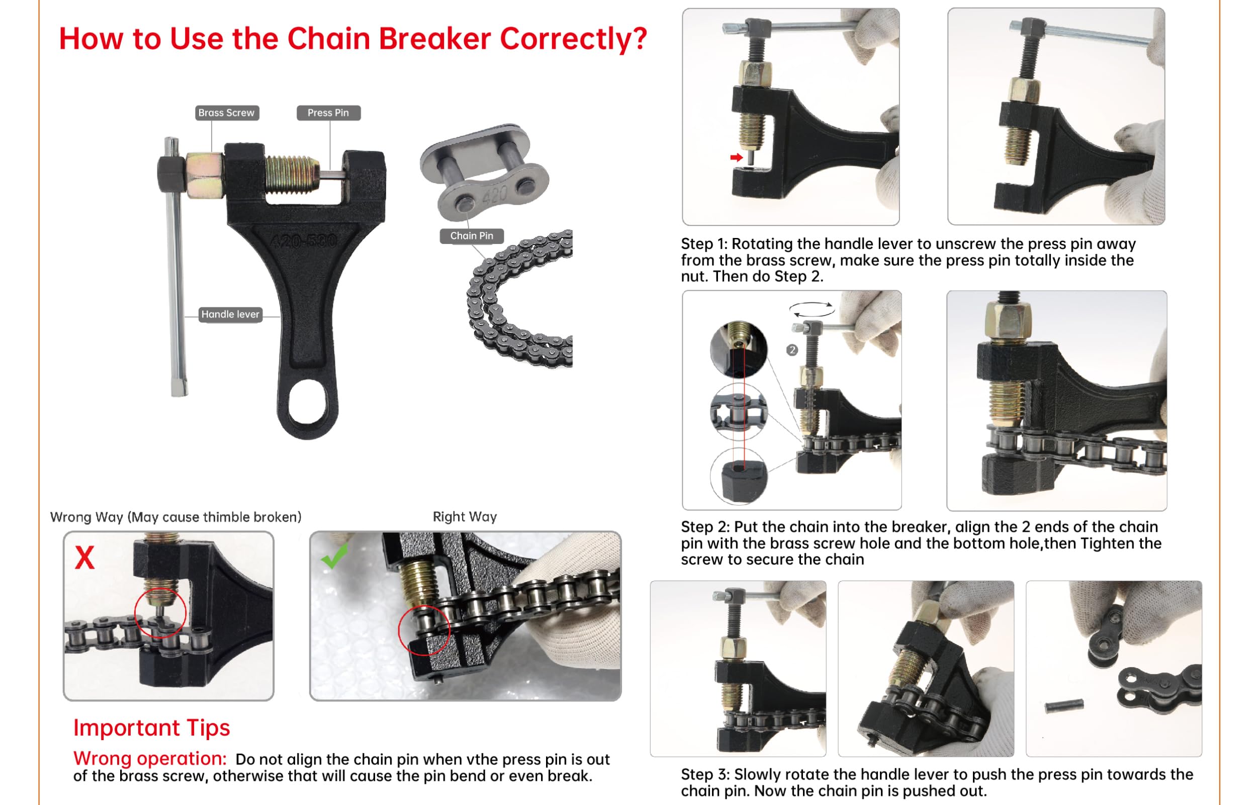 Windance Chain Breaker #420-530 Link Removal Tool For Dirt Pit Bike Atv Quad Go Kart Scooter Motorcycle Bicycle Chain Break # 420 428 520 525 528 530