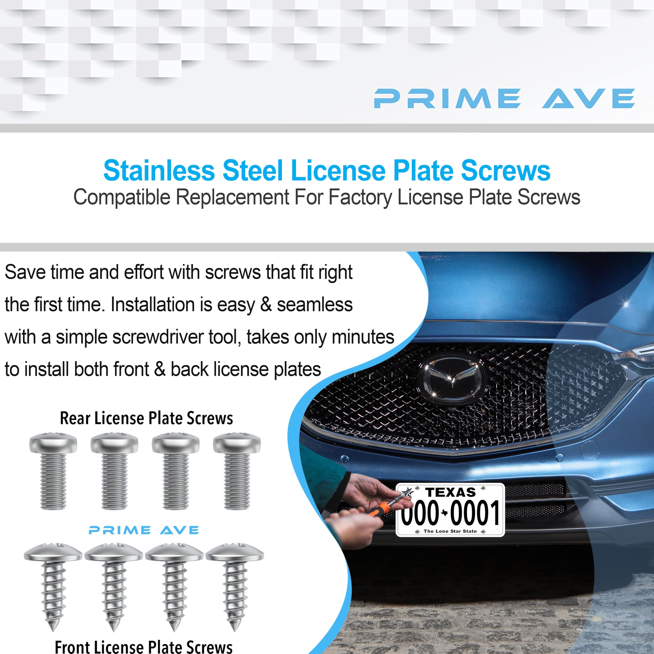 Prime Ave Stainless Steel License Plate Screws Compatible/Replacement For Mazda