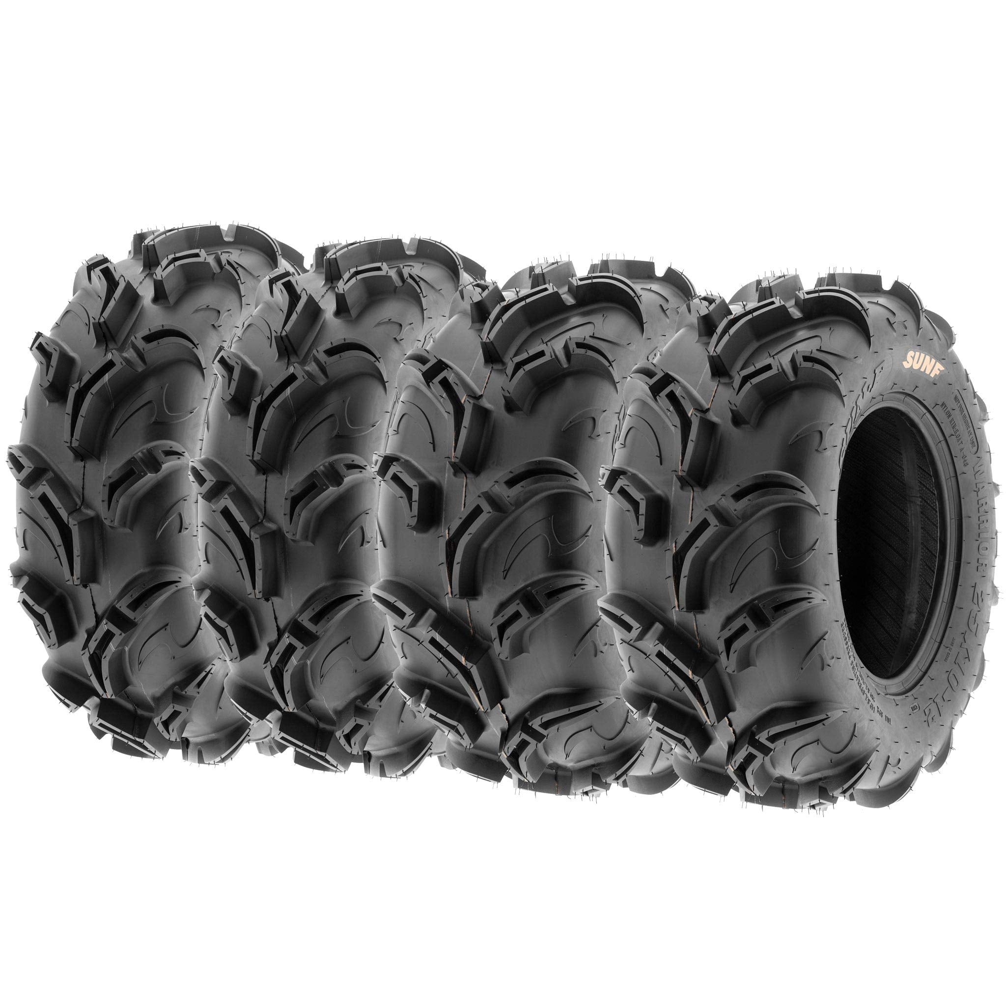 Set Of 4 Sunf Warrior At Mud & Trail 25X8-12 Front & 25X10-12 Rear Atv Utv Off-Road Tires, 6 Pr, Tubeless A048