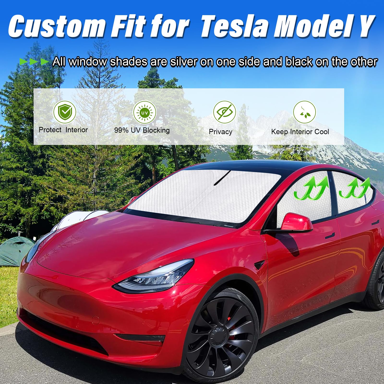 Kmf Windshield Sun Shade Replacement For Tesla Model Y Accessories 2020-2024, Side Window Sun Shade Cover Sun Visor Shield Cover