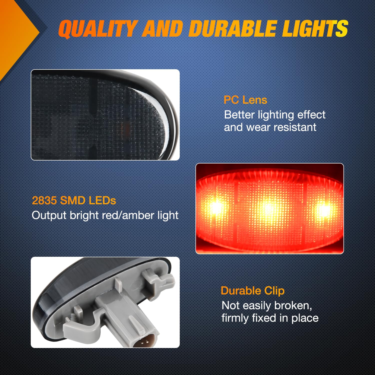Nilight Wheel Fender Side Marker Lights 4 Pcs 3 Led Red Amber Front Rear Fender Clearance Light Smoked Lens Plug And Play Compat