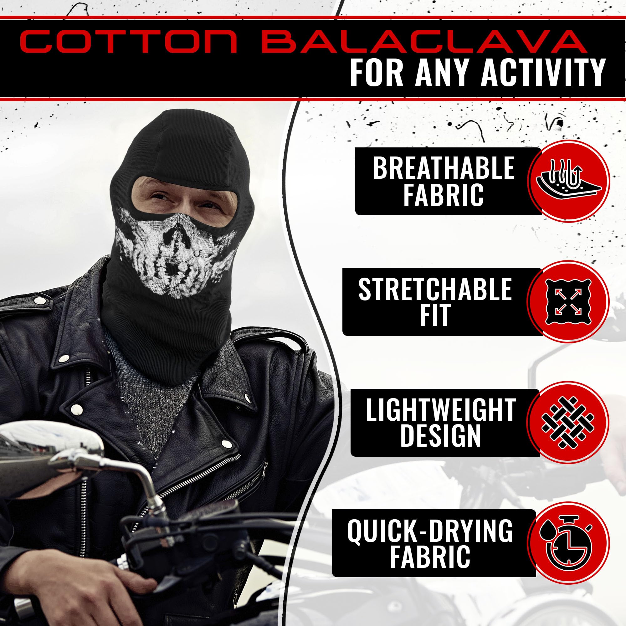 Balaclava Ghost Mask - Breathable & Stretchy Skull Face Mask With Wind Protection - Under Helmet Wearing Skull Balaclava With Sc