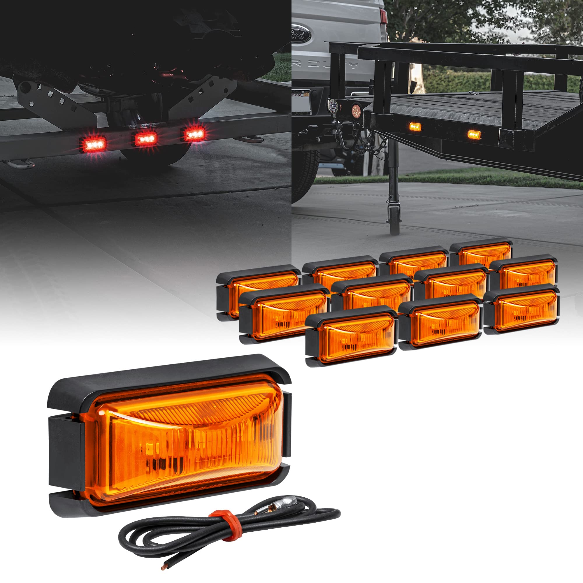 True Mods 12Pc 2.5'' Amber Led Trailer Marker Light W/Black Bezel [Dot Fmvss 108] [Sae P2Pc] [Surface Mount] [Waterproof Ip67] S
