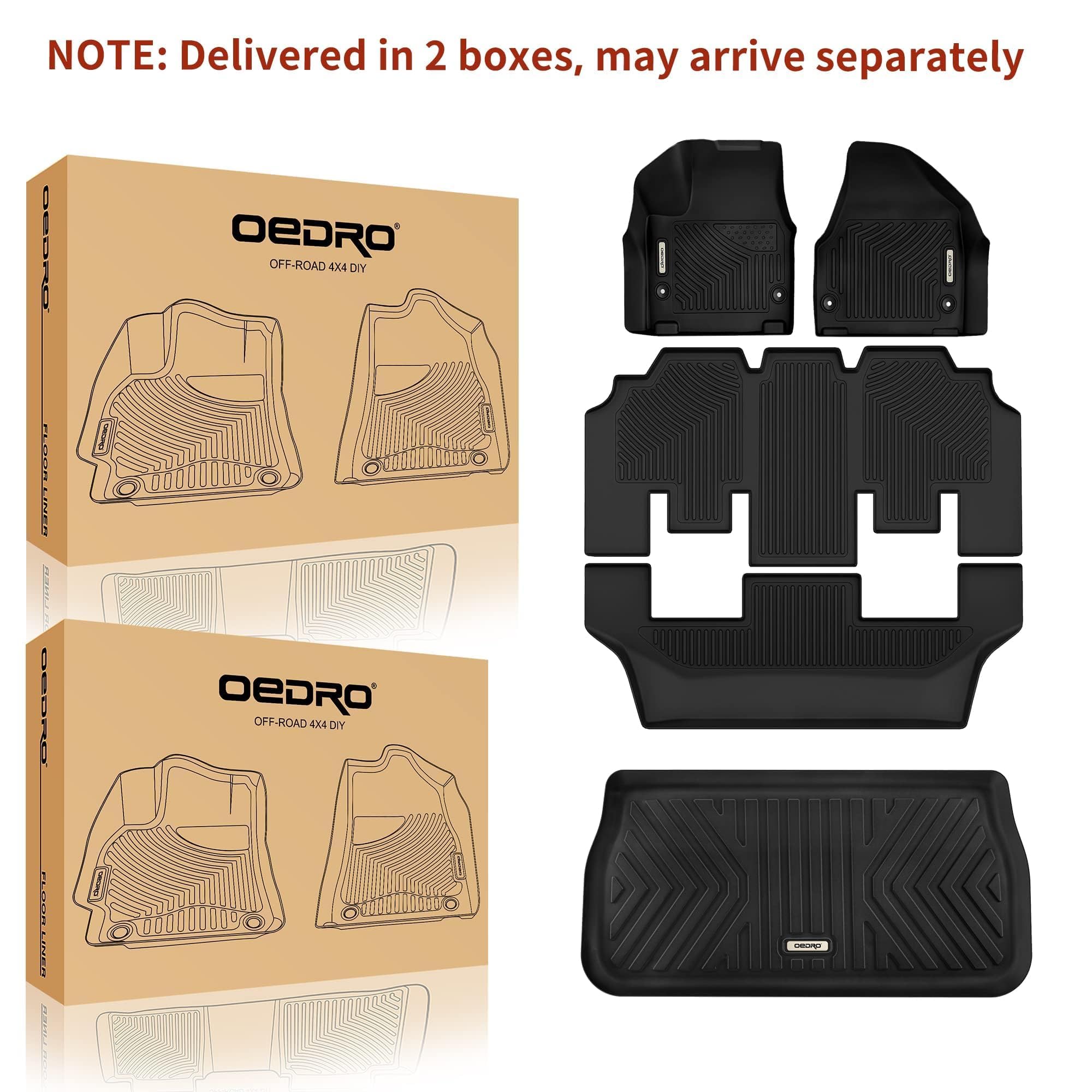 Oedro Floor Mats & Cargo Mat Fit For Chrysler Pacifica 2017-2025 (No Hybrid Models), Fit 7 And 8 Passenger Model, Fit 2020-2025