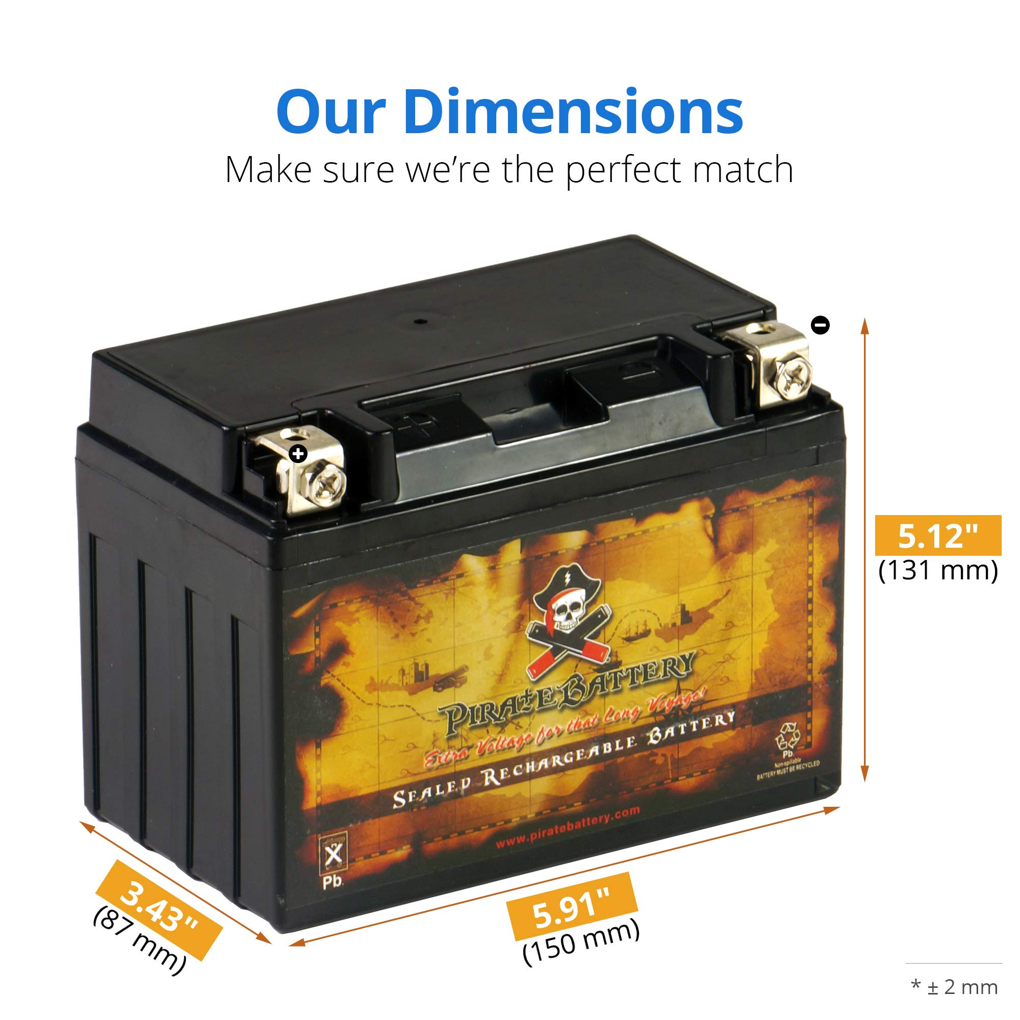 Pirate Battery 12-Bs Maintenance-Free 12V 12Ah Battery Replacement For Atv, Motorcycle, Jet Skis, Scooter, Utv, And More - Nut A