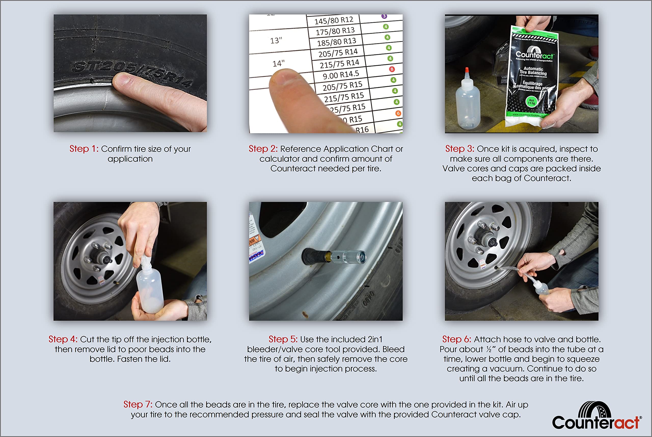 Counteract DIYTK4-2 DIY Tire/Wheel Balancing Beads Kit - for All Trailers, Includes (2) 4oz Bead Bags, (2) Valve Caps & Cores, (