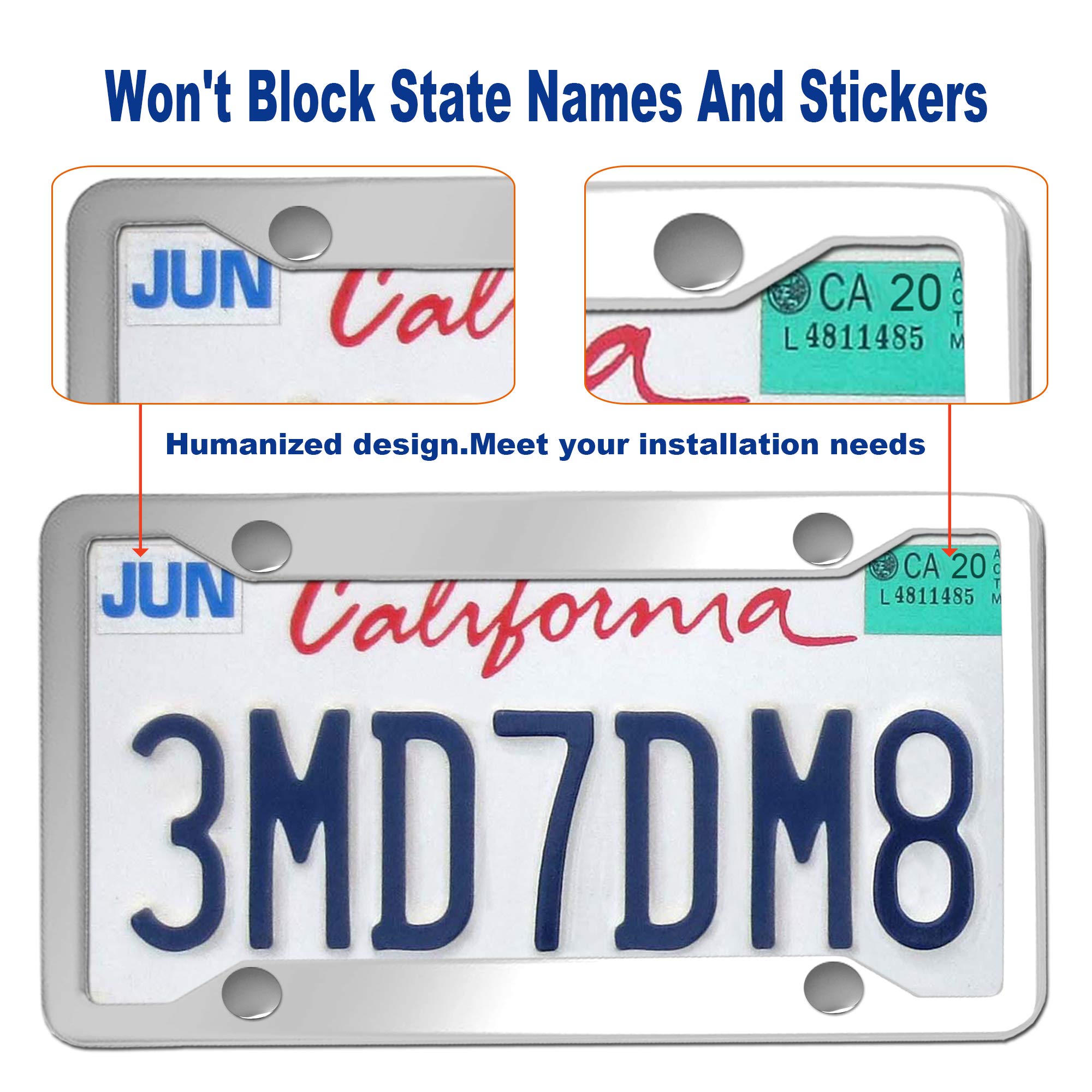 Bggtmo Stainless Steel License Plate Frames- 2 Pack Heavy Duty Polished Mirror Car Tag Cover With Chrome Screws Caps, 4 Holes Fr