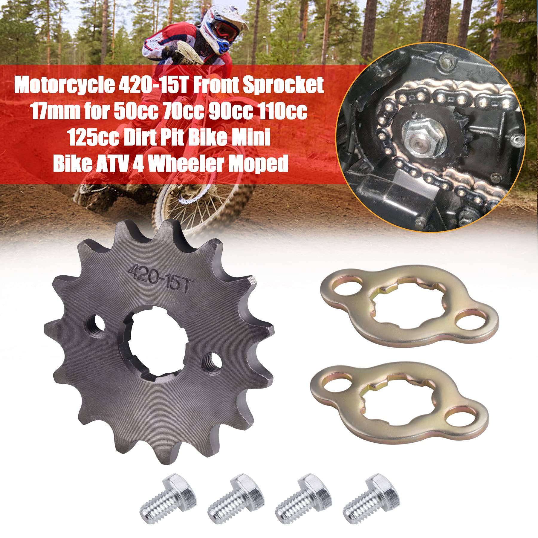 Mrelc Motorcycle 420-15T Front Sprocket 20Mm Compatible With 50Cc 70Cc 90Cc 110Cc 125Cc Dirt Pit Bike Mini Bike Atv 4 Wheeler Mo