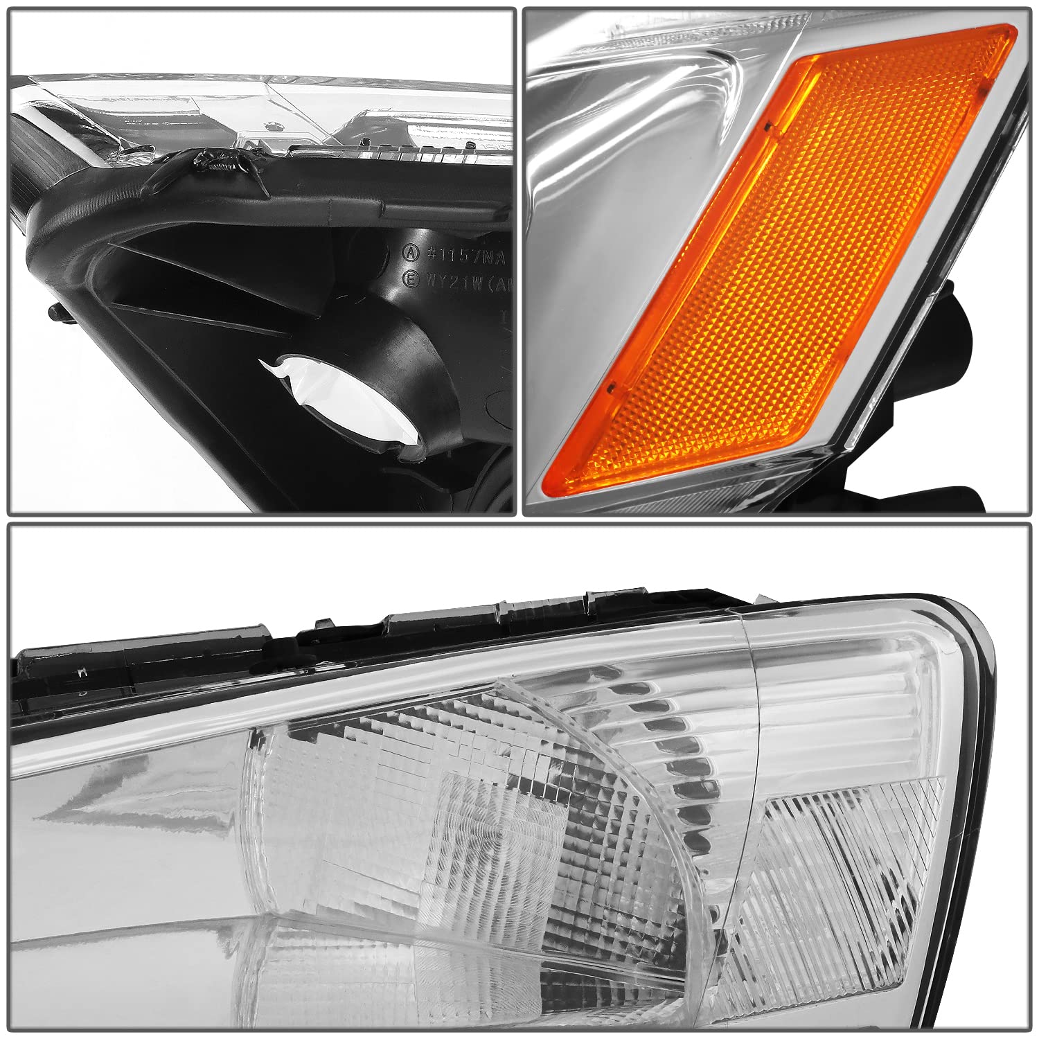 Dna Motoring Pair Headlight Assembly Compatible With 03-07 Honda Accord, Black Housing Clear Corner,Hl-Lb-Ha03-Bk-Cl1
