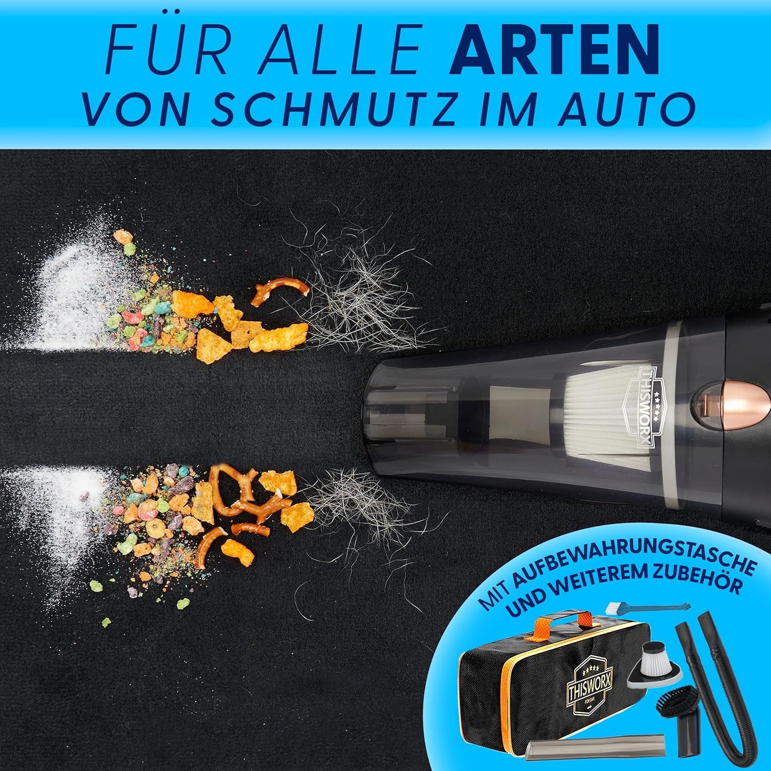 ThisWorx Car Vacuum Cleaner - Portable Handheld Mini Vacuum Cleaner W/ 16ft Cord, Bag, & Attachments - Small Vacuum for Car, RV,